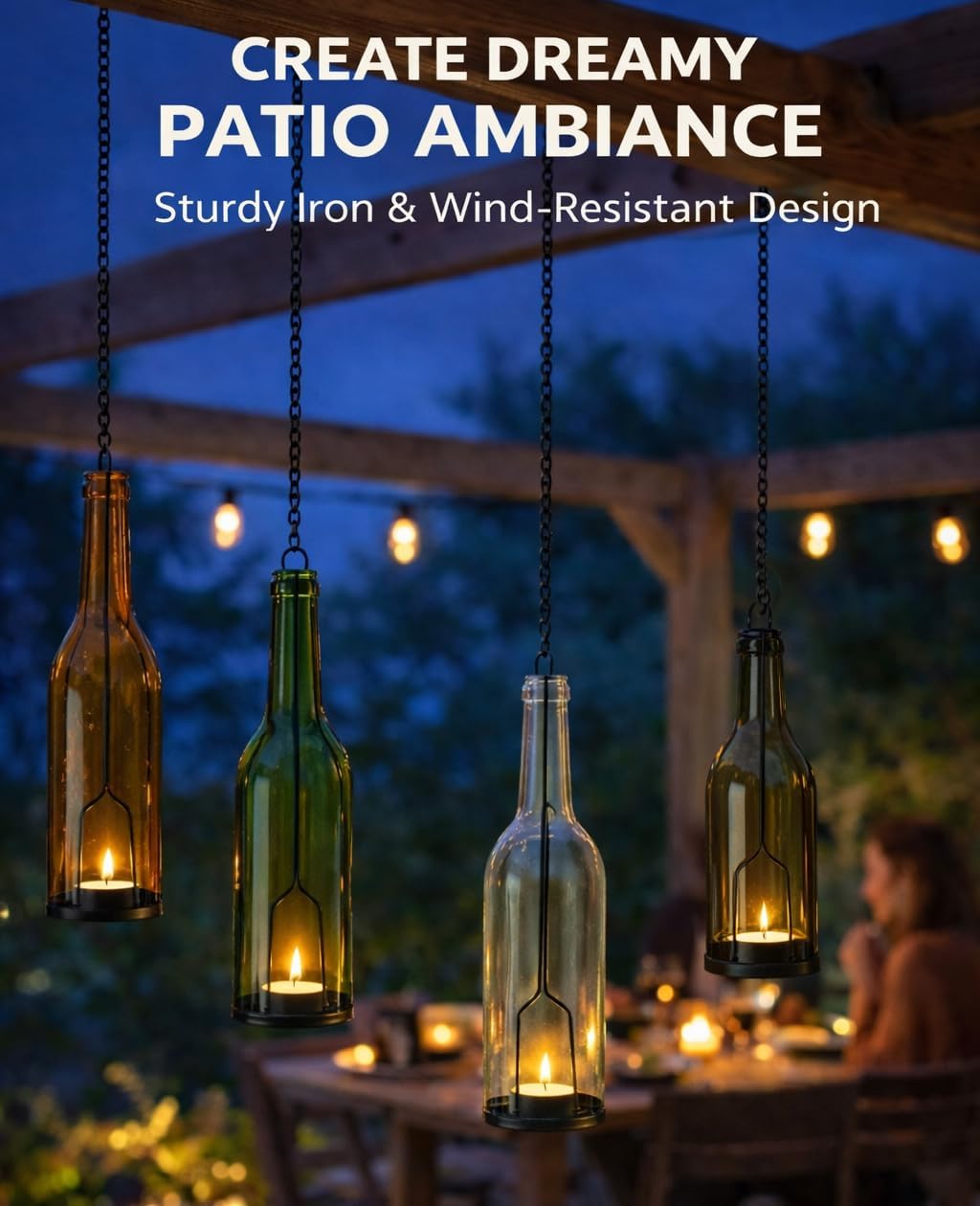 AceList 12 Pack Wrought Iron Hanging Candle Holder for Cut Glass Bottles, Fits 3.0" Diameter Bottlenecks, DIY Wine Bottle Lantern Kit for Garden, Patio, Wedding, Outdoor Decor