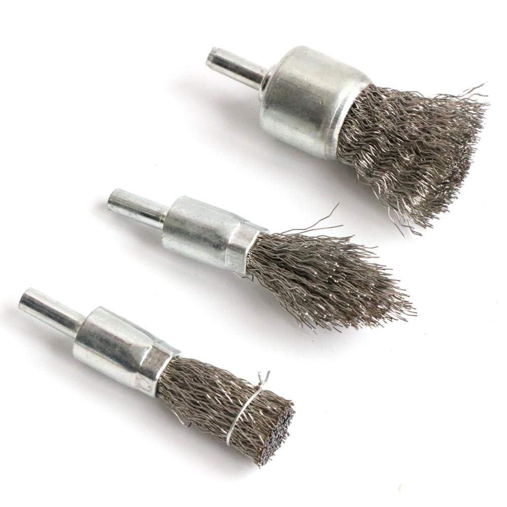 Spazzola per lucidare Kit spazzola per ruote metalliche per trapano, spazzola con crimpeggio grosso in acciaio inossidabile, con rimozione del gambo da 1/4 pollici di vernice di sbavatura della ruggin
