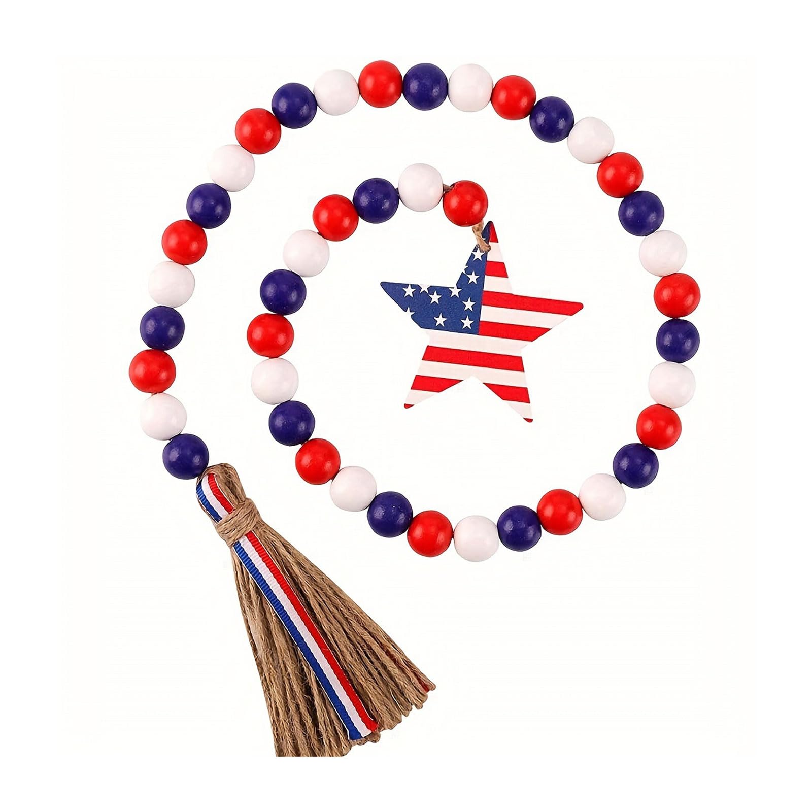 Tsophreniq Fourth of Julys Bead Garlands Patriotics Garlands Independences Day Farmhouses with Tassels Wall Home Decors Fourth of Julys Wooden