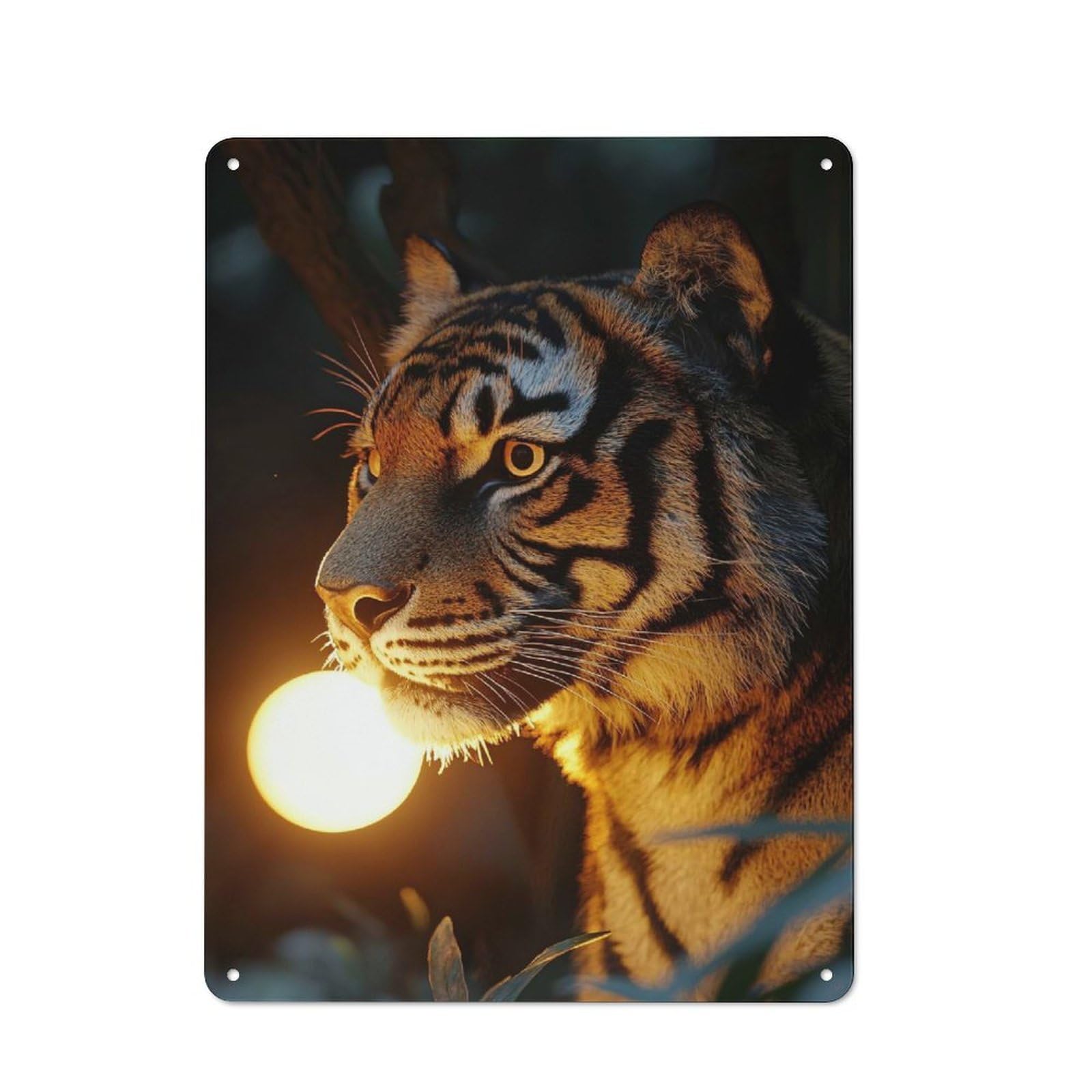 Junmoney Style-1 Tiger With Glowing Orb Retro Metal Sign 40X30cm For Café Or Restaurant, Gift For Restaurant Decor Fans During The Christmas Season
