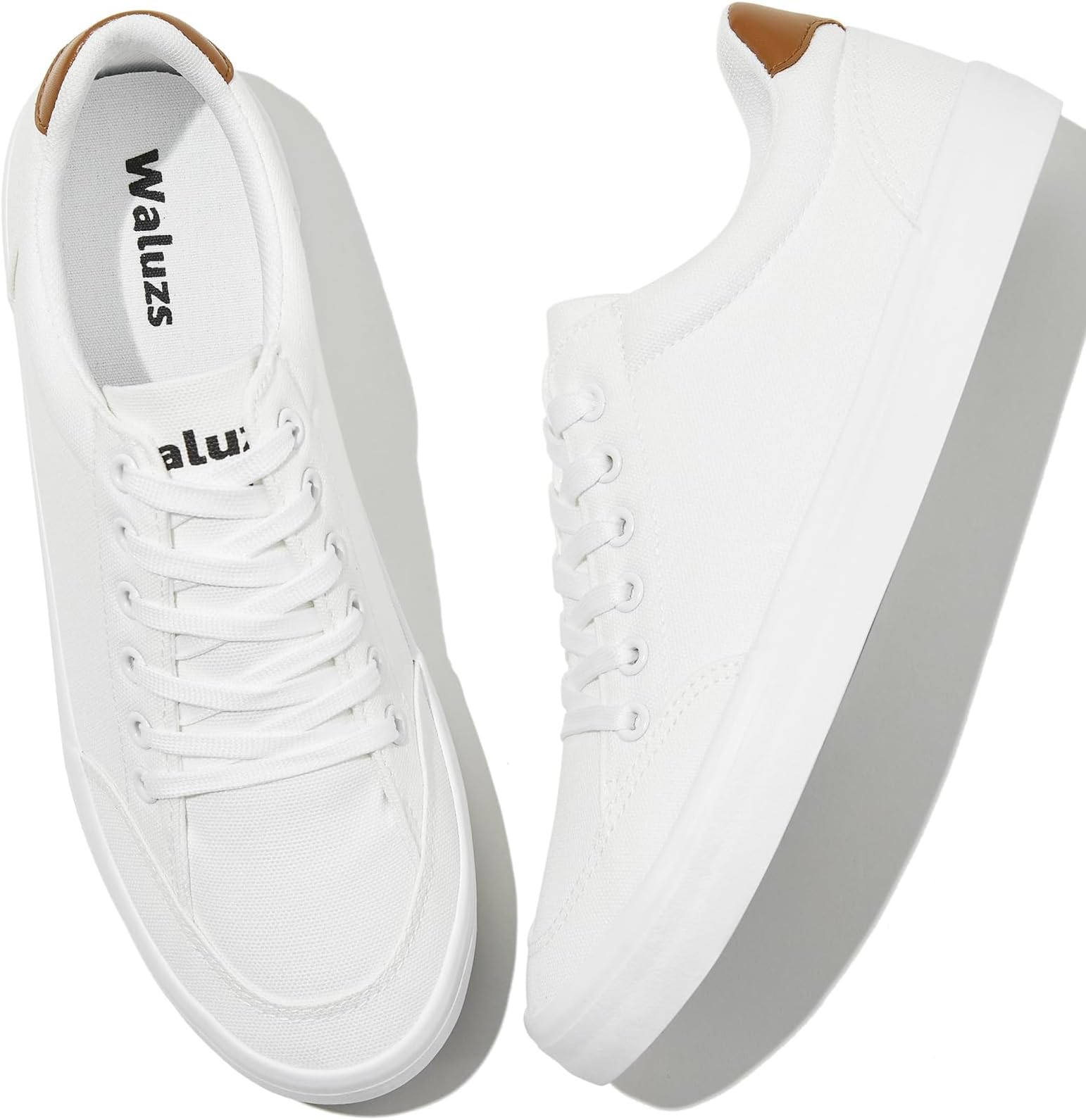 WaluzsMen's Fashion Sneakers Canvas Casual Shoes Low Top Lace Up White Sneakers for Men Lightweight Skate Tennis Shoes