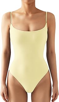 Women Sexy Square Neck Thong Bodysuit Backless Cami Bodysuit Top