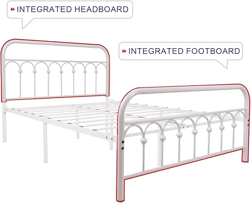 Miniatura 51 de 1730 1710 1707. Marco de cama de metal, tamaño queen, con cabecera vintage y base de plataforma con pie de cama, de hierro forjado. Negro -,Marrón