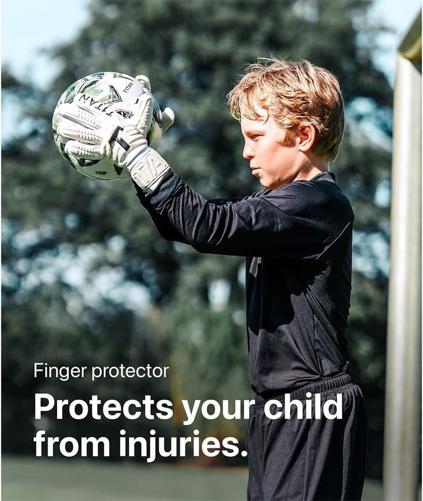 T1TAN Classic 1.0 White-Out Junior (FP) Soccer Gloves Kids - Goalie Gloves for Goalkeeper - Football - Kids & Youth - with Finger Protection