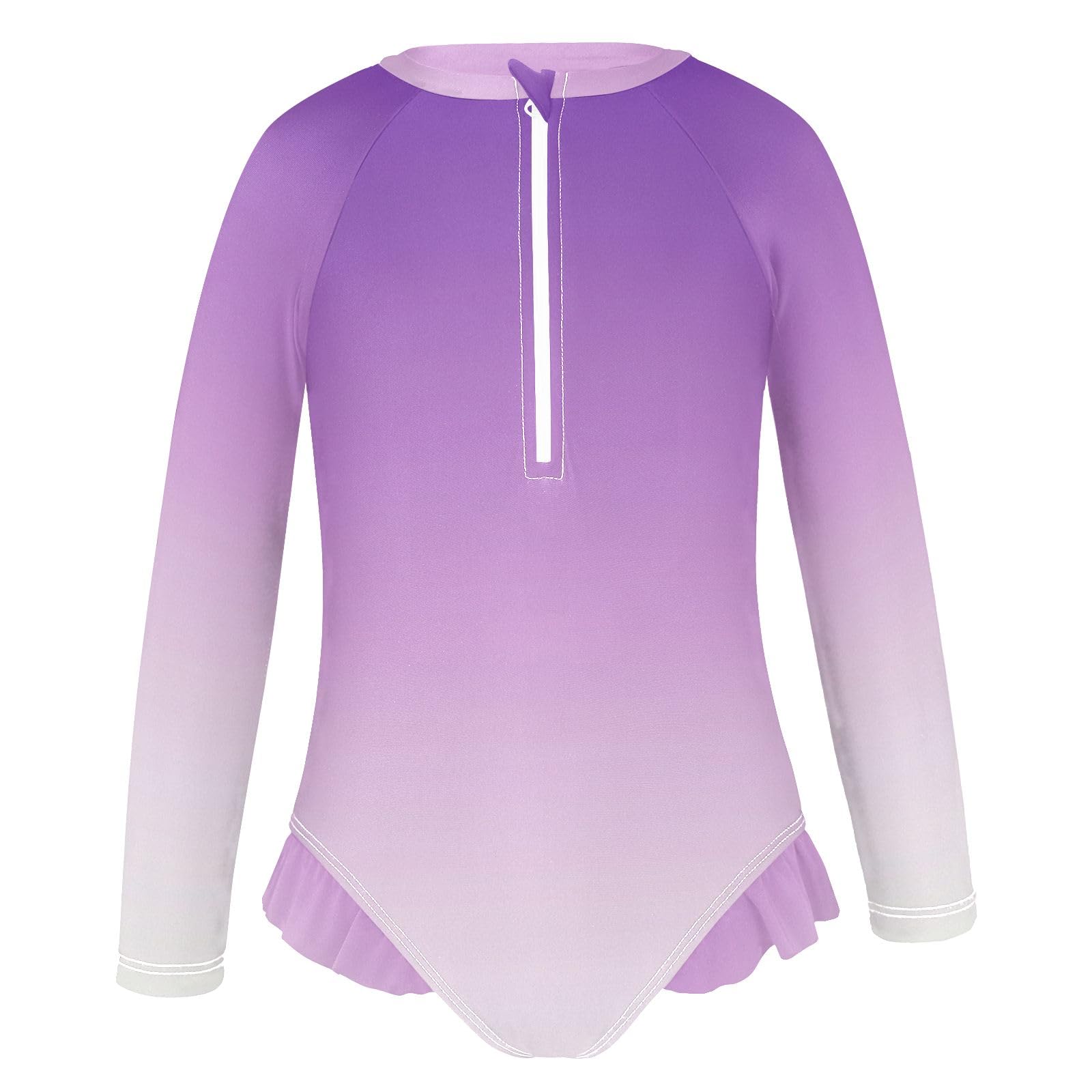 ALAZA Swimsuit for Girls Long Sleeve Rashguard Bathing Suit Purple to White Gradient Quick Dry 4T