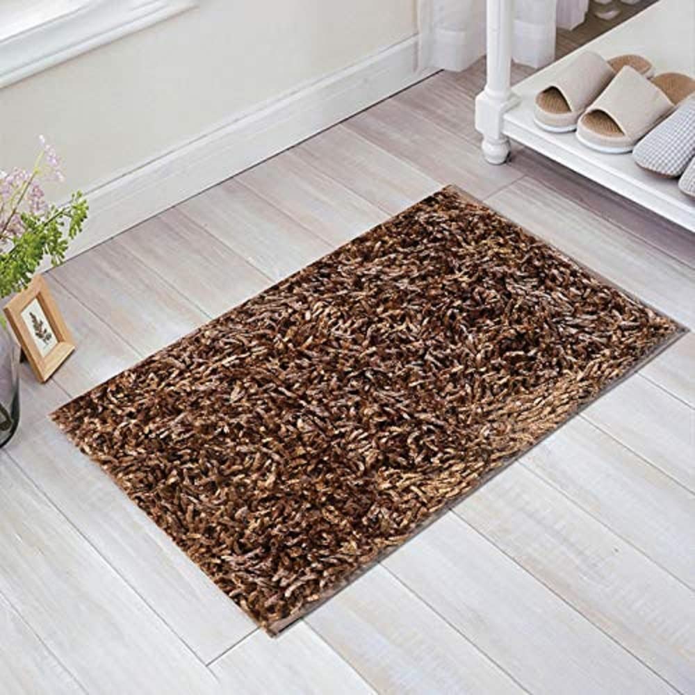 Sw Handloom One Piece Microfiber Anti-Skid Door Bath Mat Shaggy Fur Rug for Living Room Bedroom Home Hotel Decor Carpet (60 x 40 cm/Coffee)