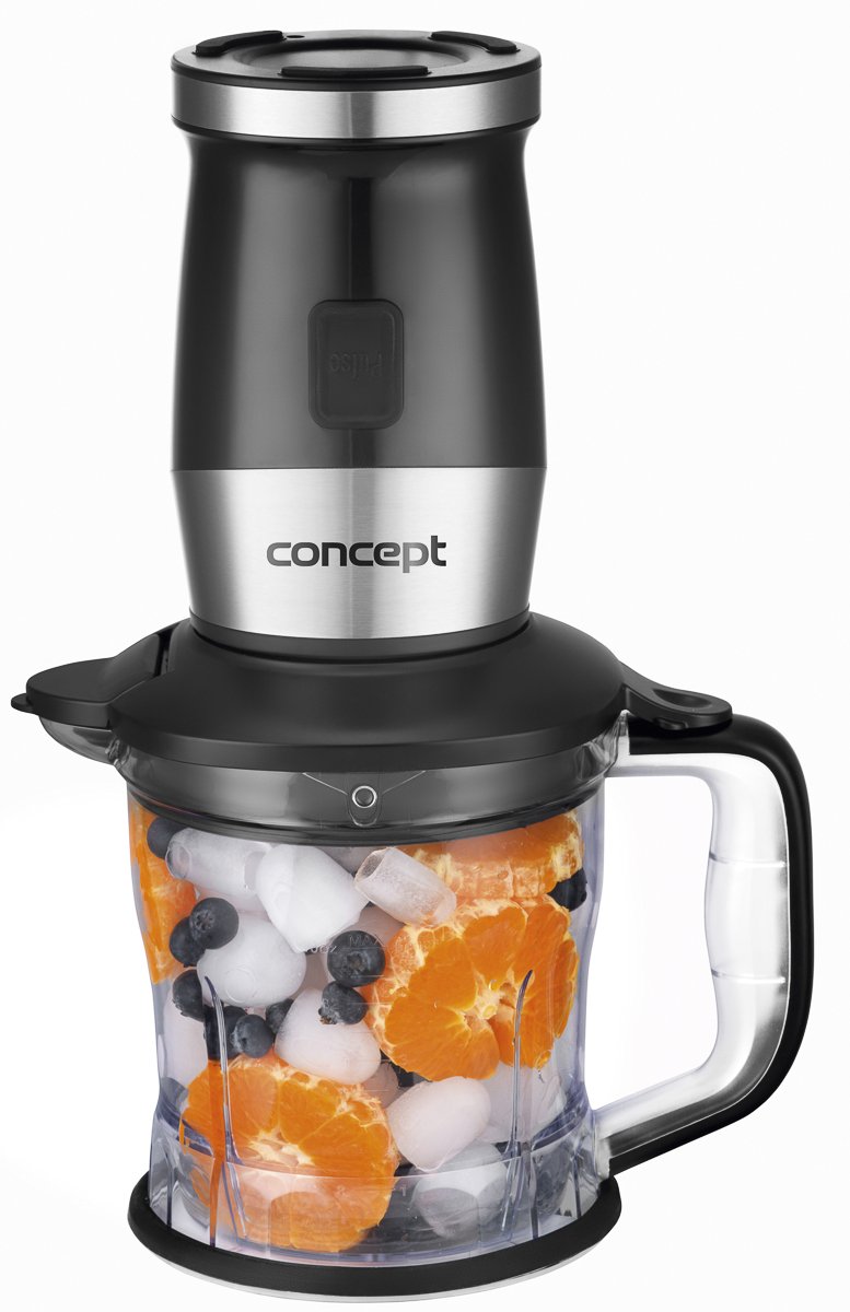 CONCEPT électroménager SM3390 Mixeur smoothie « FRESH & NUTRI », 700 W, noir, 1200 ml hachoir, moulin, 3 recipients en tritan, sans BPA, fonction Pulse, corps caoutchouc + inox, 23 000 tours/min.