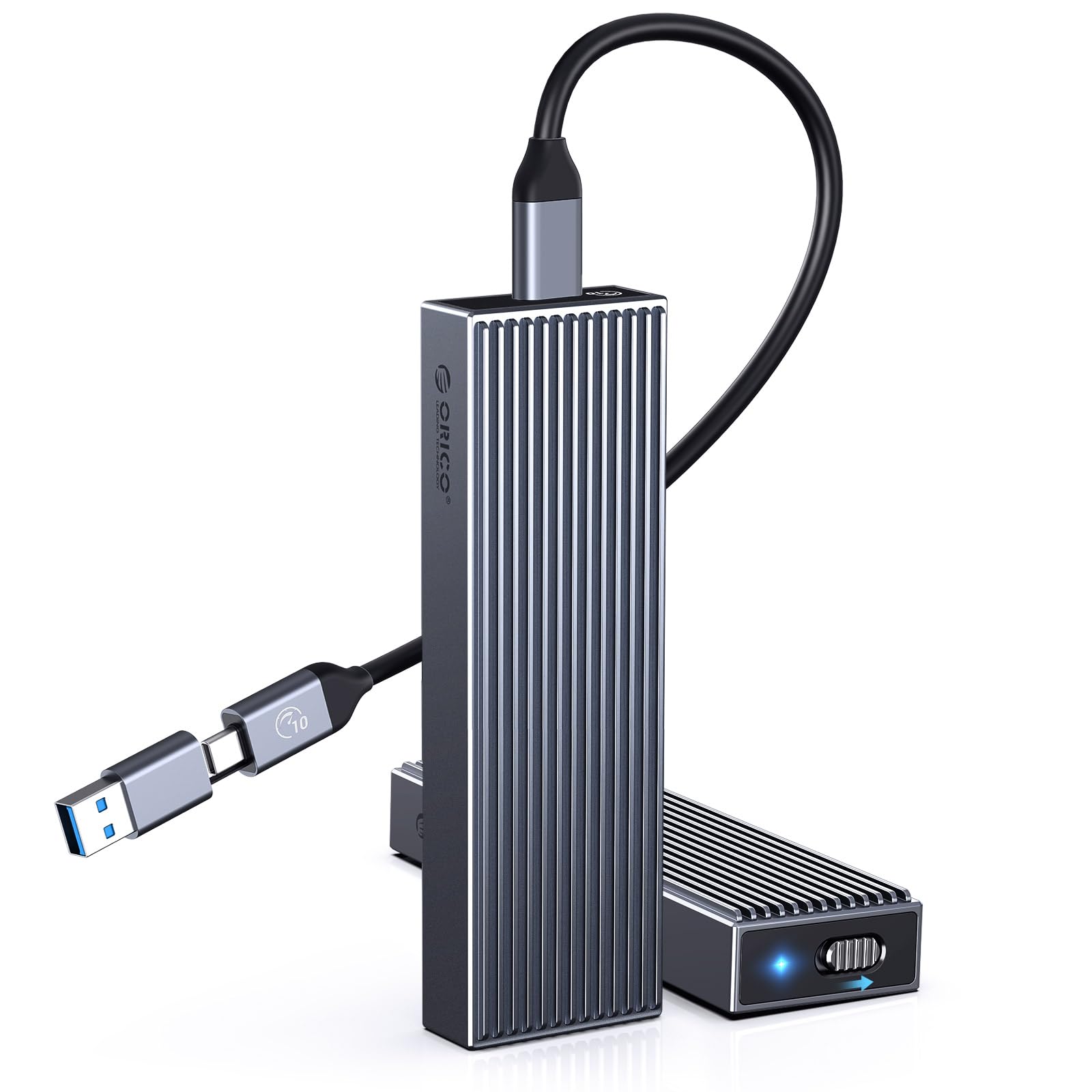 M.2 NVMe SSD Enclosure Aluminum Tool-Free Adapter, 10Gbps USB3.2 USB-C M2 Reader for M.2 PCIe NVMe M-Key 2230/2242/2260/2280 SSD, Thunderbolt 3 Compatible, External Case Support UASP Trim-BM2G2