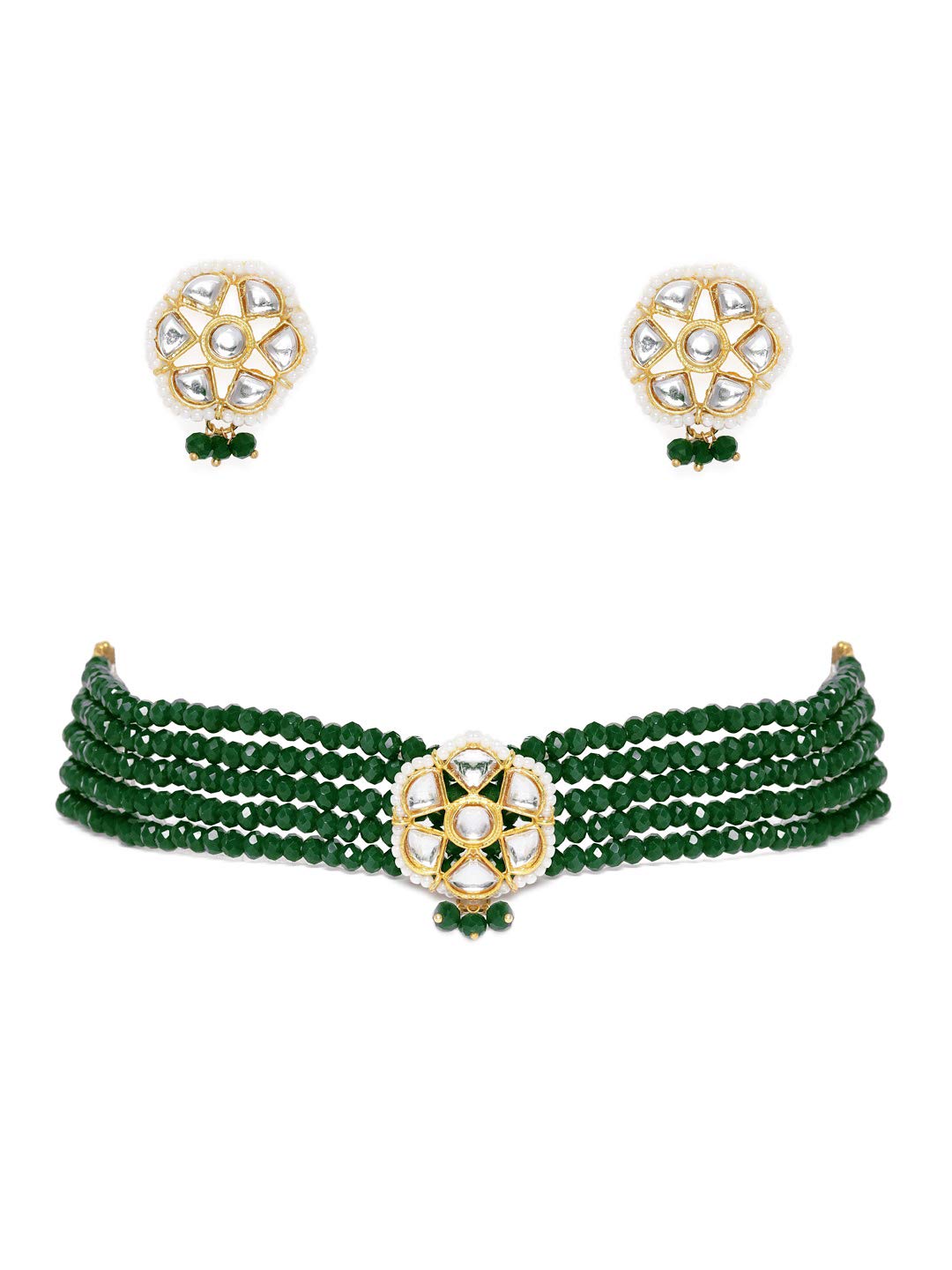 ZAVERI PEARLS Crystal Shine Green Beads Multistrand Kundan Choker Necklace & Earring Set For Women-ZPFK9926 (B08Q41GKQ8) Amazon Price History, Amazon Price Tracker