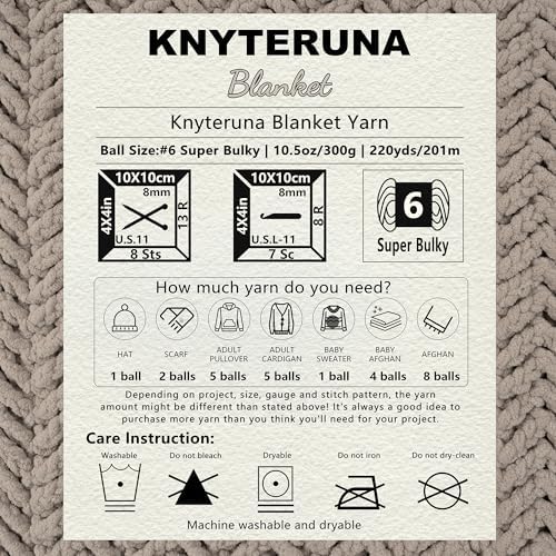 Knyteruna #6 Super Bulky Blanket Yarn for Crocheting - 4 Skeins(Each 10.5oz/300g, 220yds/201m), Chunky Chenille Thick Plush Big Soft Yarn for Crocheting Knitting Blankets, Cream — view 7