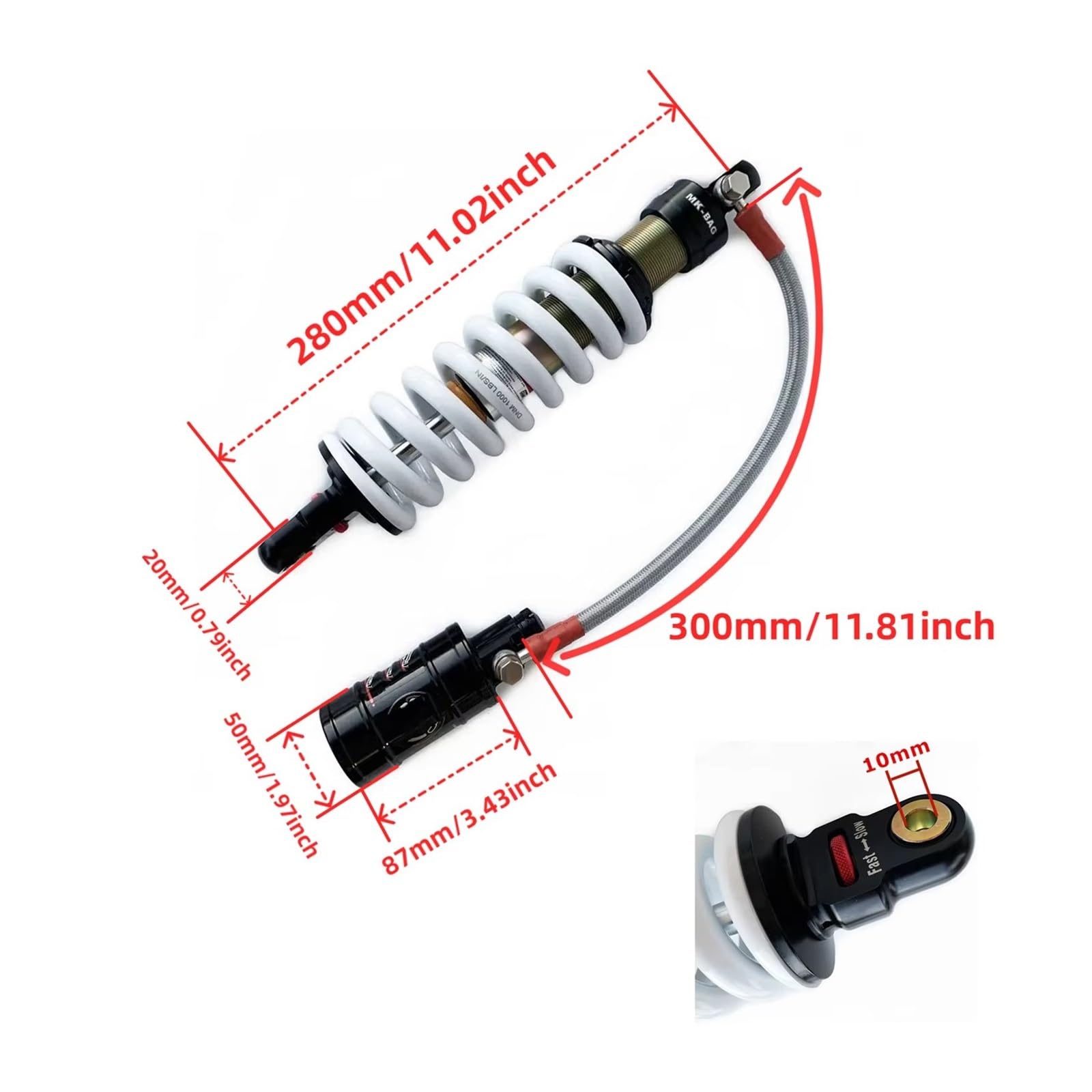 Ammortizzatore Posteriore per Moto 280mm 1000LBS Sospensioni di Design Smorzante per Fuoristrada per GSX250
