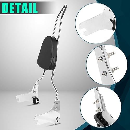 Miniatura 6 de Asiento trasero cromado desmontable para asiento de pasajero, con cojín de respaldo compatible con Touring Road King Street Glide Electra Glide Road