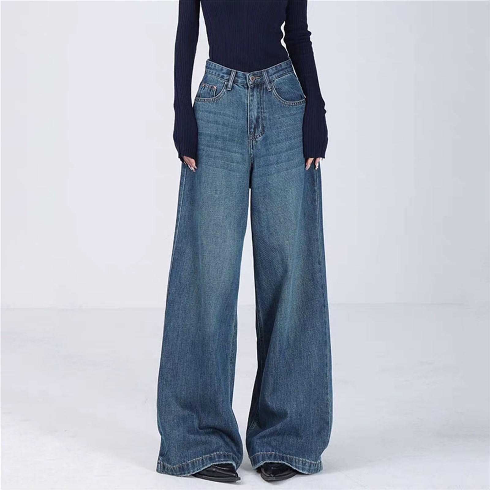Spodnie Baggy Jeans Damskie Jeansy z Wysokim Stanem Spodnie Szerokie Nogawki Jeansy Elastyczne Proste Jeansy Szerokie Nogawki Spodnie Jeansowe Spodnie Boyfriendy Streetwear