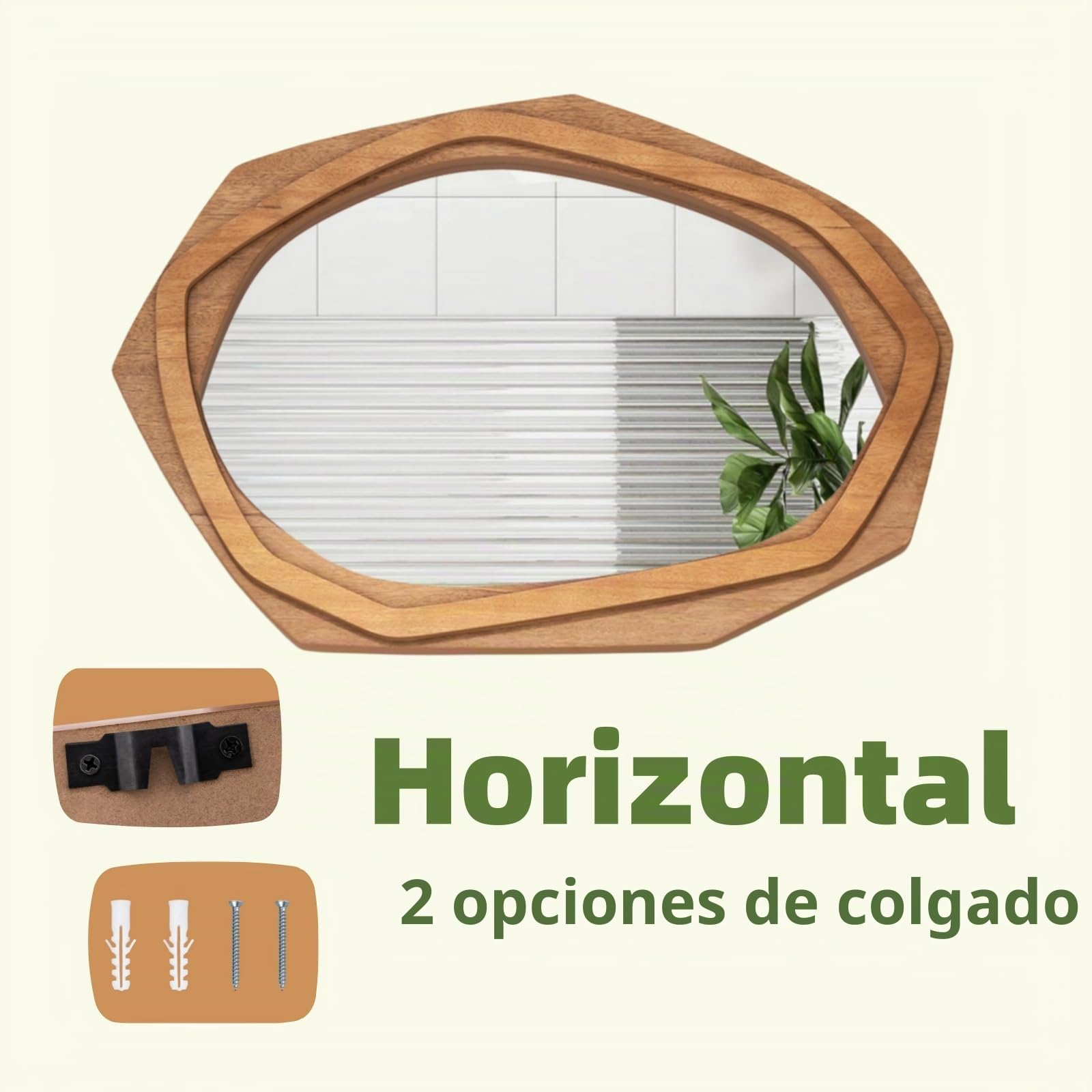 LIFEZEAL Espejo de Pared Irregular, Espejo Decorativo HD con Marco de Madera, Diseño Abstracto y Rústico, Espejo Inastillable para Salón y Baño (66 x 89,5cm)