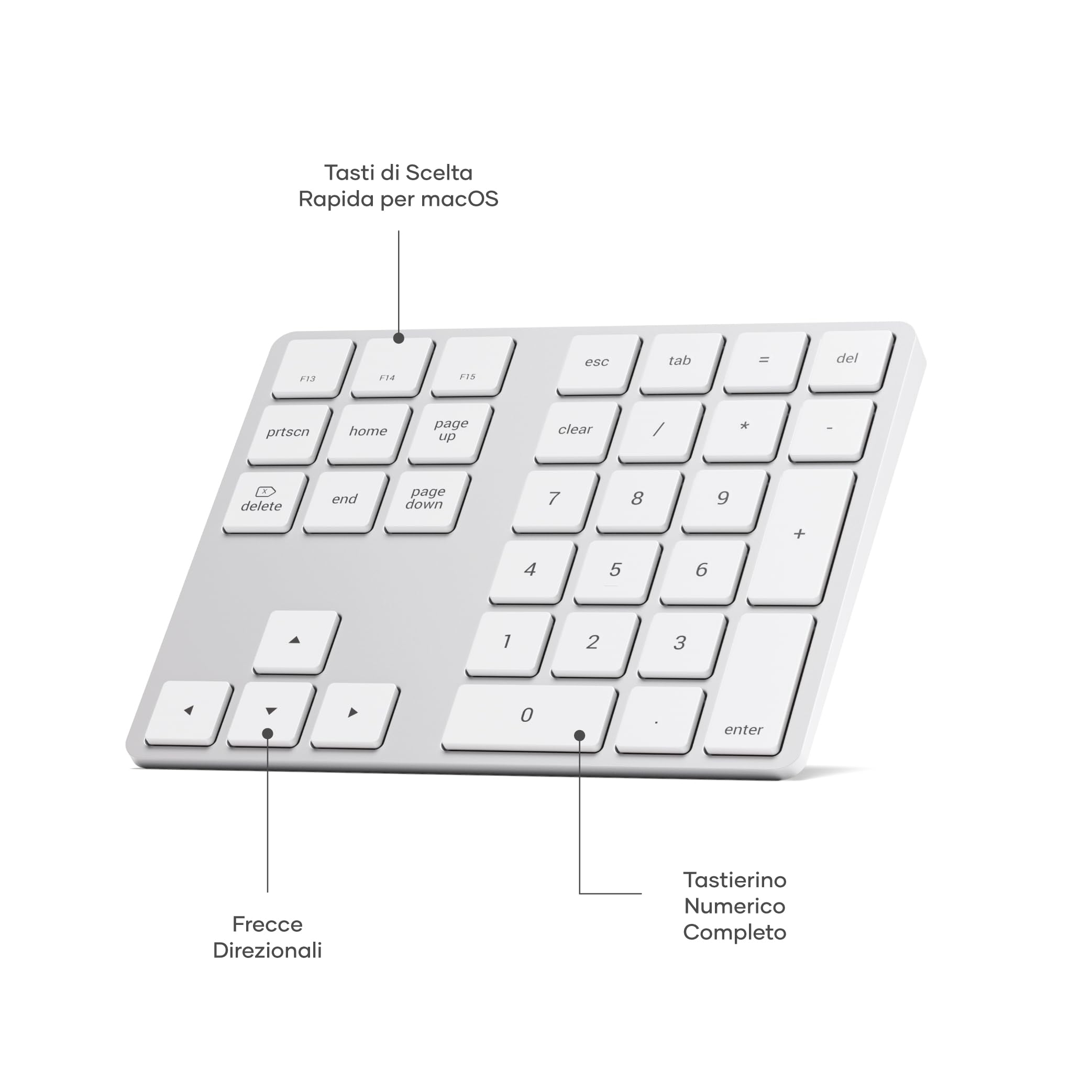 Satechi Tastierino Numerico Wireless Slim, 34 Tasti, Argento | Layout US, Bluetooth, in alluminio, ricarica USB-C, per MacBook, PC Windows e iPad