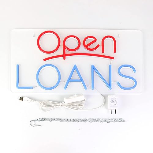 Miniatura 5 de Vinray Letrero de neón de préstamos abiertos para negocios, letrero LED súper brillante para ventana de agencia de préstamos. Fácil de colgar en la
