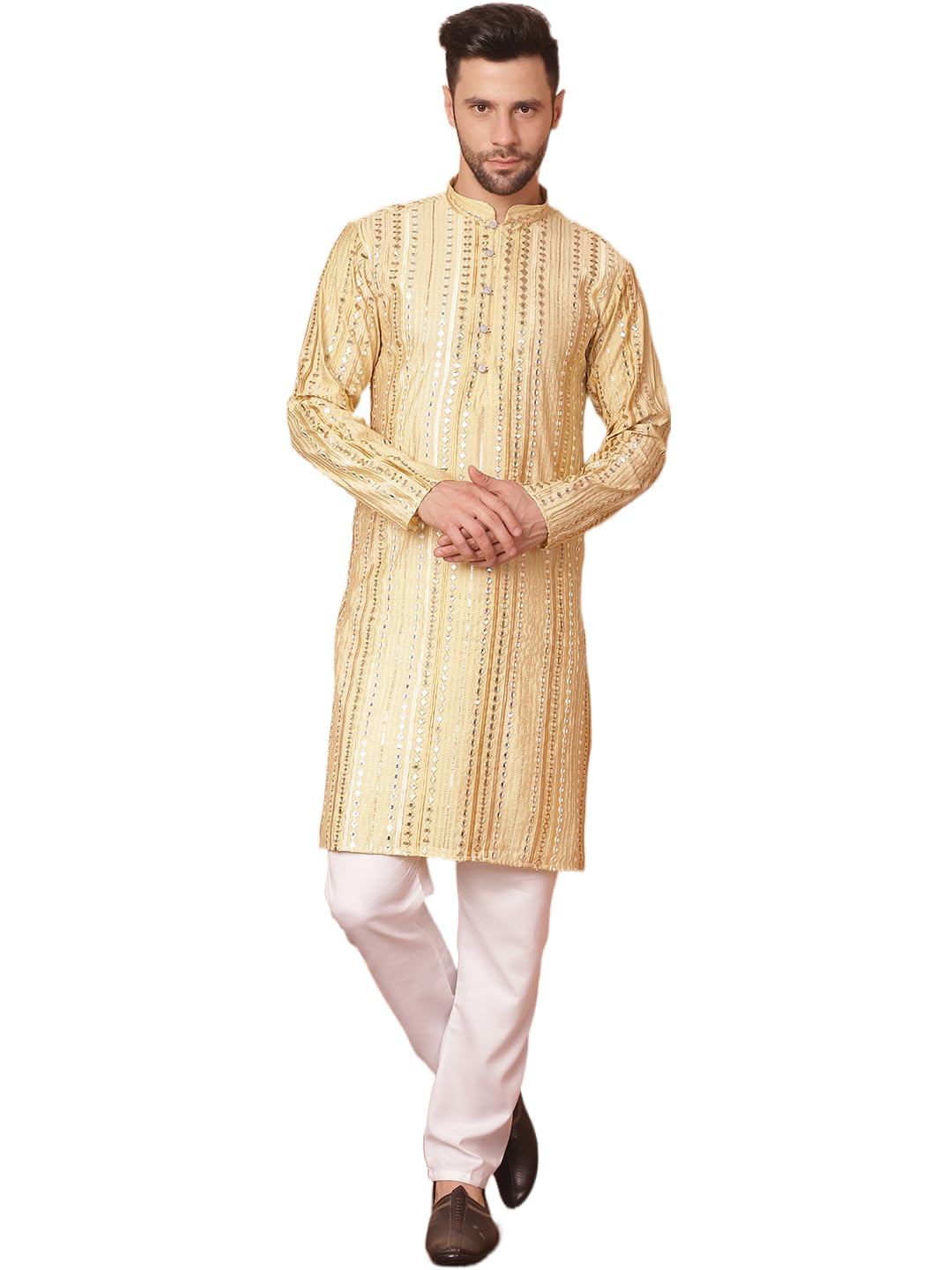 jompers Silk Blend Men's Mirror Work Kurta With Pant-picture-38