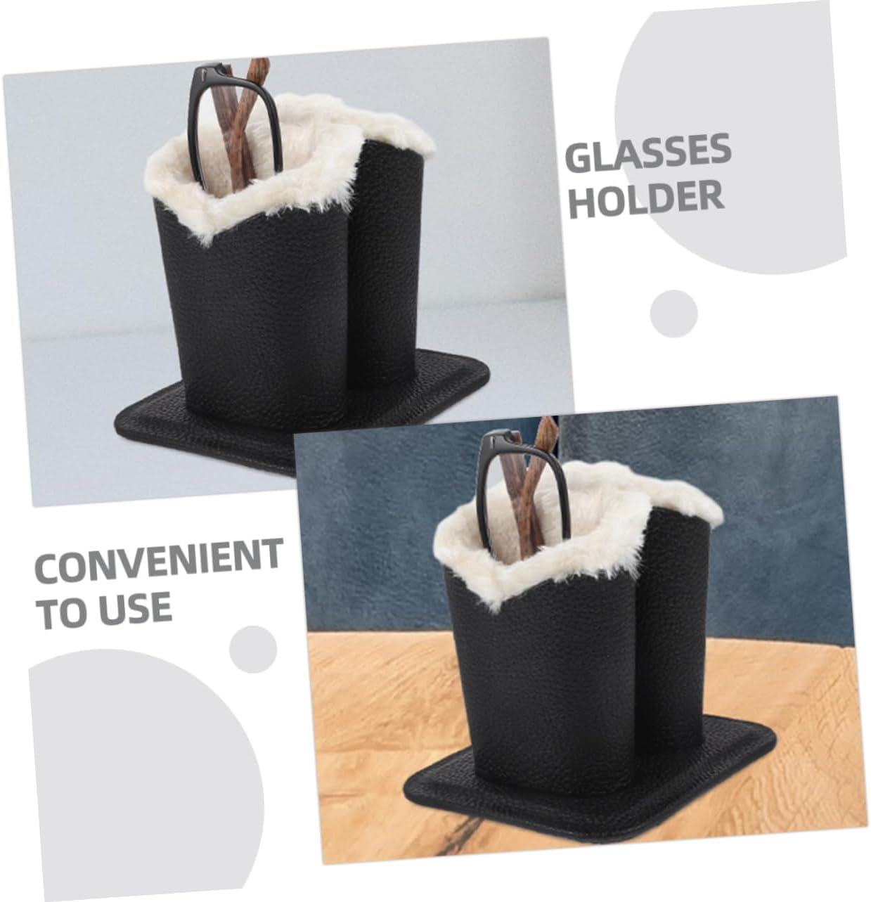 2pcs Plush Lined Eyeglass Holders Dual Glasses Display Stand for Nightstand Pu Sunglass Holder Scratch for Home Office Use