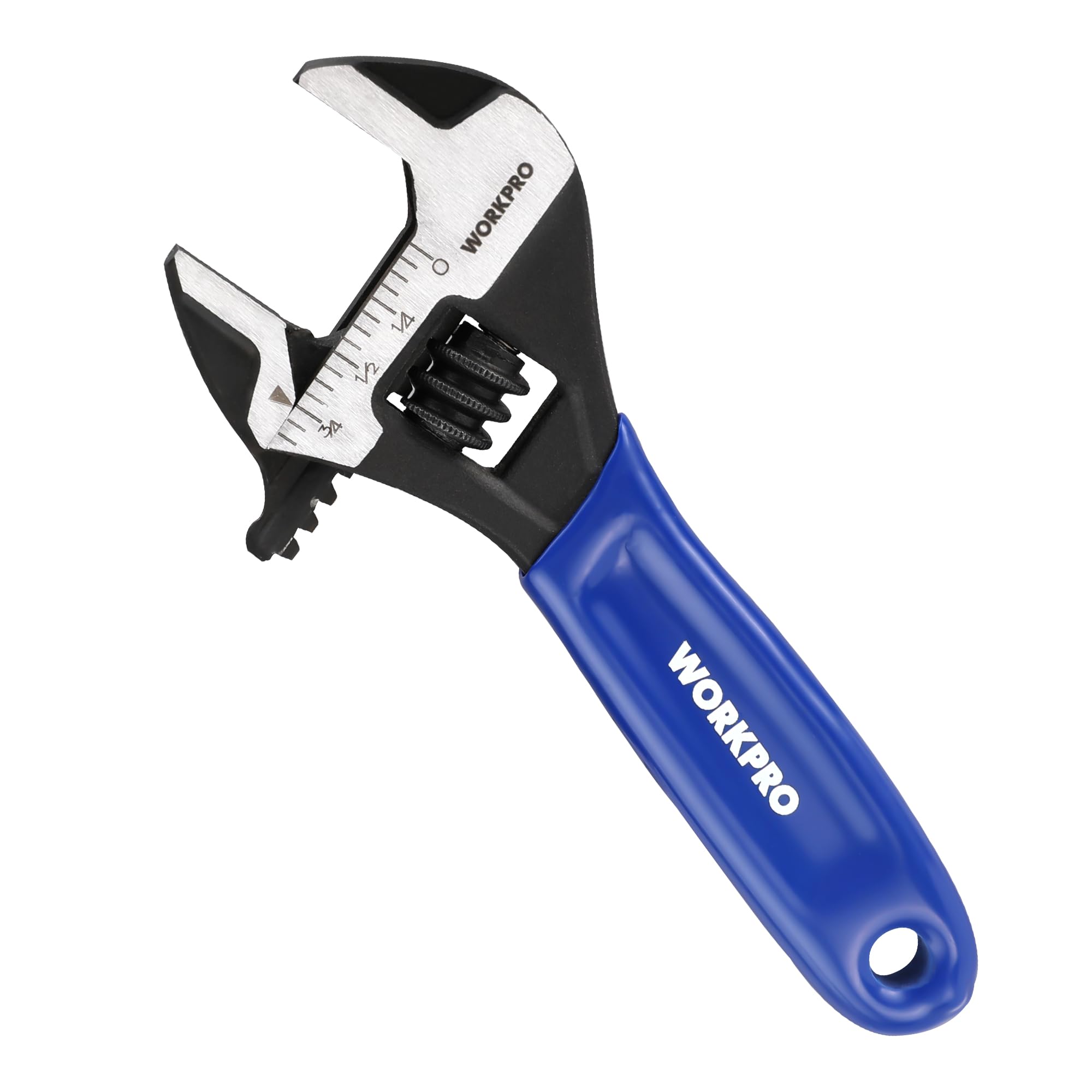 WORKPRO 4-Inch Mini Adjustable Wrench, Cr-V Steel Wide Jaw Black Oxide Wrench for Small Nuts, Metric & SAE Scales, for Home, Workshop and DIY