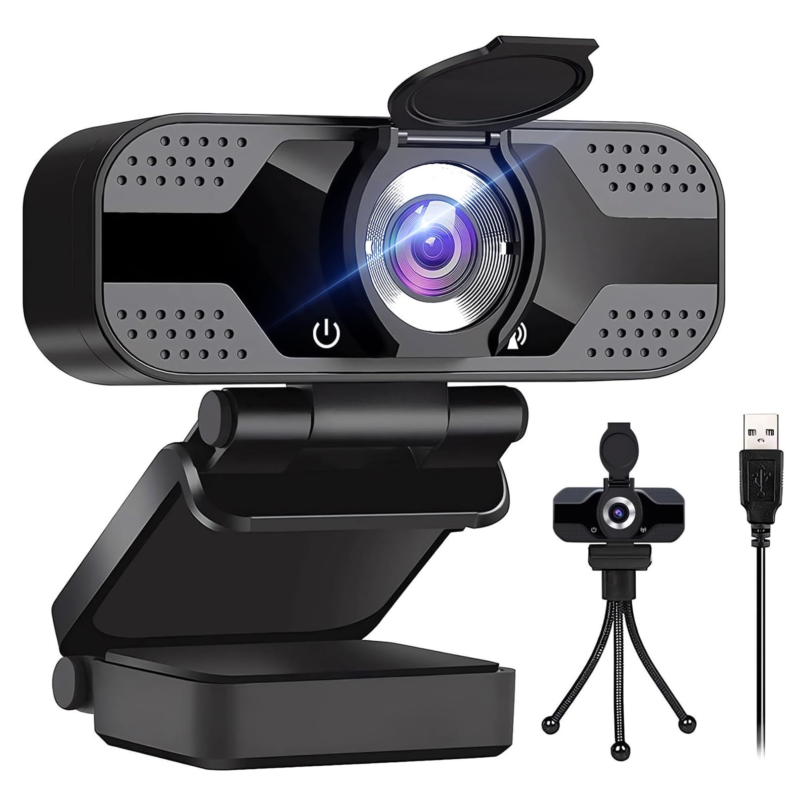 1080p PC Webcam con micrófonos duales con cancelación de Ruido, Enfoque automático, corrección de luz, con Obturador de privacidad y trípode, USB 2.0 UHD Webcam para PC Mac Skype Streaming,(30 FPS)