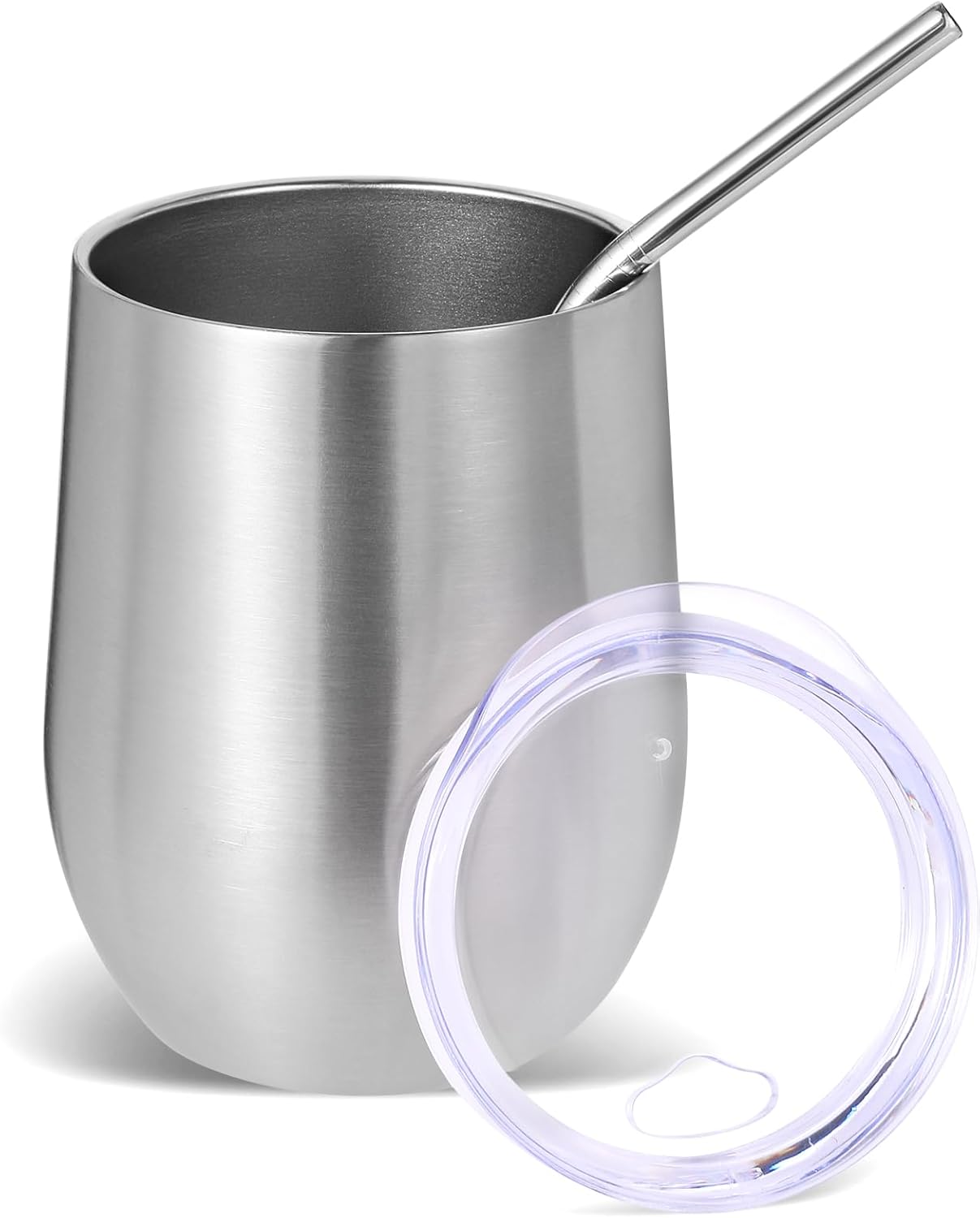 Volhoply 12oz Stainless Steel Wine Tumbler with Lid Bulk 12 Pack,Double Wall Vacuum Stemless Wine Glasses,Reusable Metal Travel Coffe Mug with Straw,Insulated Cup Gift for Christmas（Dark Night,12 Set）