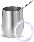 Volhoply 12oz Stainless Steel Wine Tumbler with Lid and Straw,Double Wall Vacuum Insulated Stemless Wine Glasses,Reusable Travel Coffee Mug for Cold Drinks,Small Tumblers Gifts for Women（Green,1 Set）