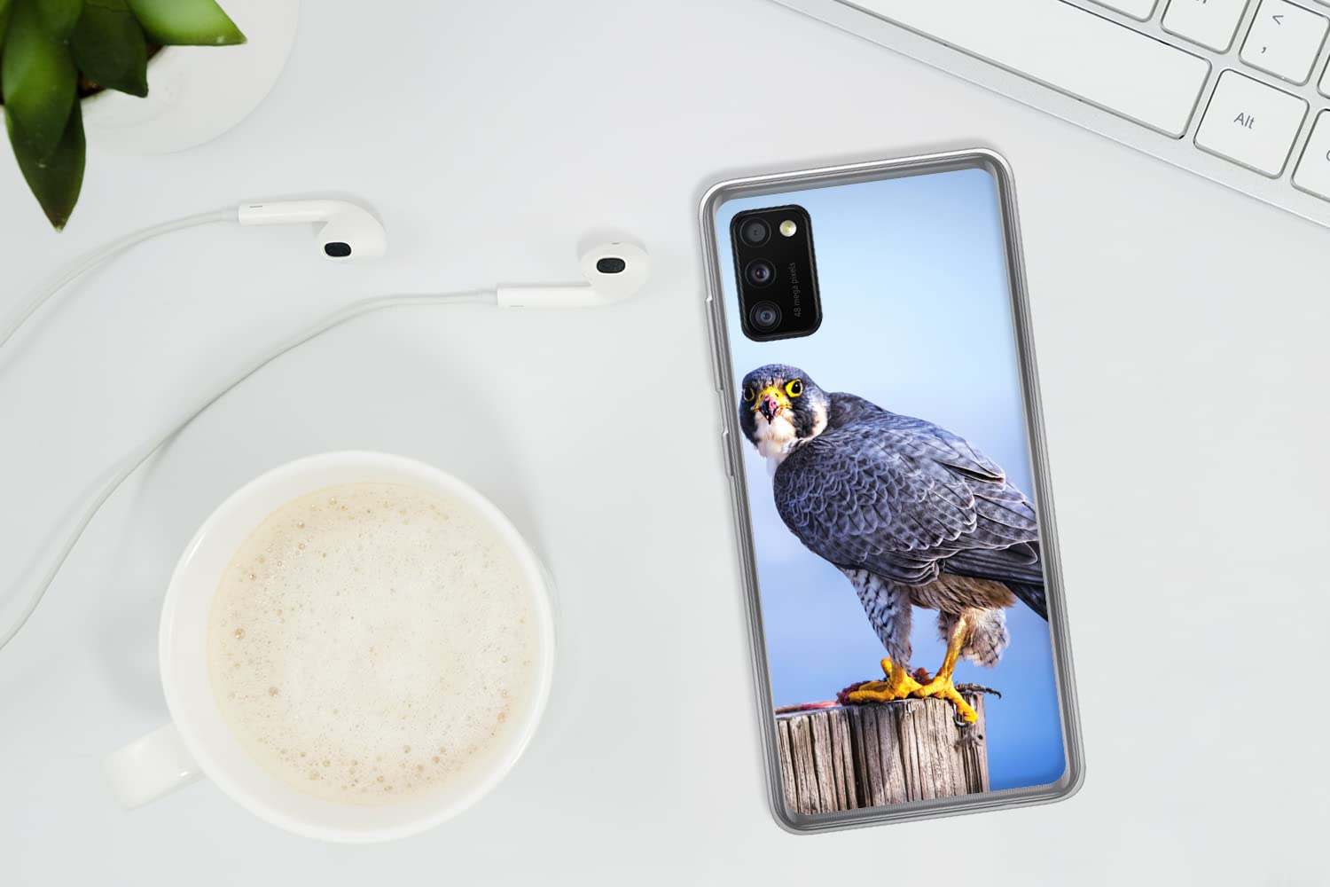 MuchoWow Funda para Samsung Galaxy A41 - Primer Plano de un Ave rapaz sobre un Grueso Palo de Madera - Funda de Silicona/Funda Blanda para teléfono móvil