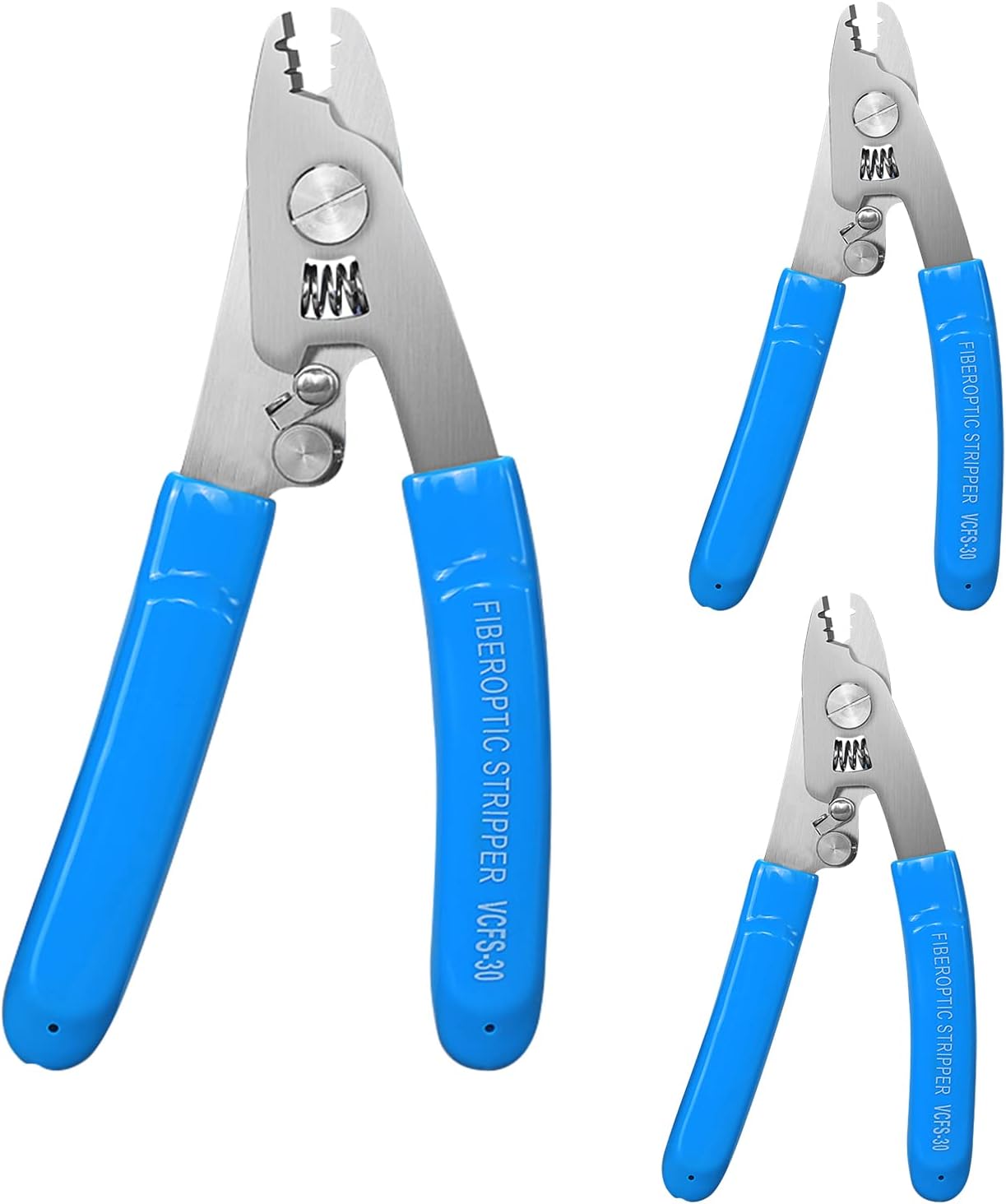 3 pcs 3 Hole Fiber Stripper Stainless Steel CFS-3 Fiber Optic Stripper 3 Port Hole Fiber Optic Stripping Tool with 6" handle, Blue