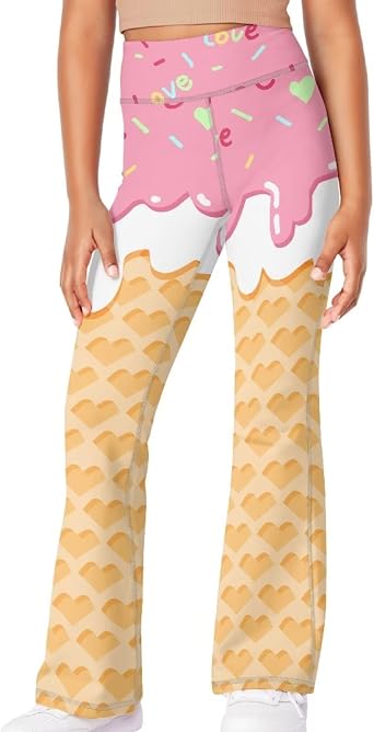 Girls Flared Yoga Pants Kids Bell Bottom Pants High Waisted Dance Bootcut Pants Size 5-14 Years