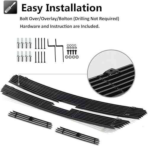 Miniatura 5 de Inserto de parrilla frontal cromada para Silverado 1500 03-04 2500 3500 2003 2004 2005 parrilla de aluminio superior principal pulido (4 piezas de