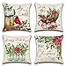 JOTOM Funda de Cojín de Navidad Funda de Almohada Cuadrada Impermeables Navideña para Exteriores para Sofá Dormitorio Sala de Estar 45x45cm,Juego de 4 (Pájaro de Flor Navidad)