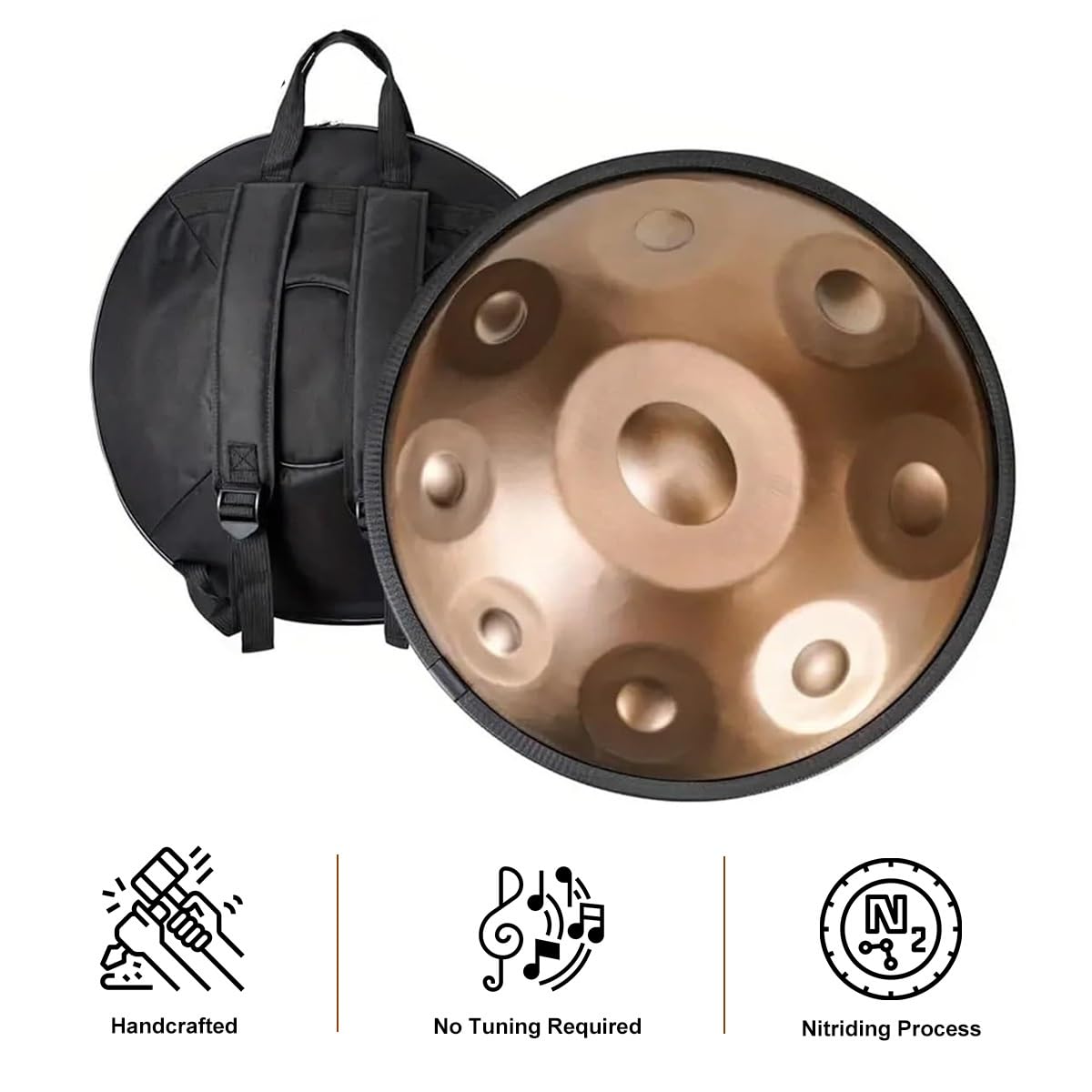 Tambor de mano para meditación y yoga, 22 pulgadas, 9 notas, instrumento profesional de acero hecho a mano en re menor para curación de sonido, 432 Hz/440 Hz