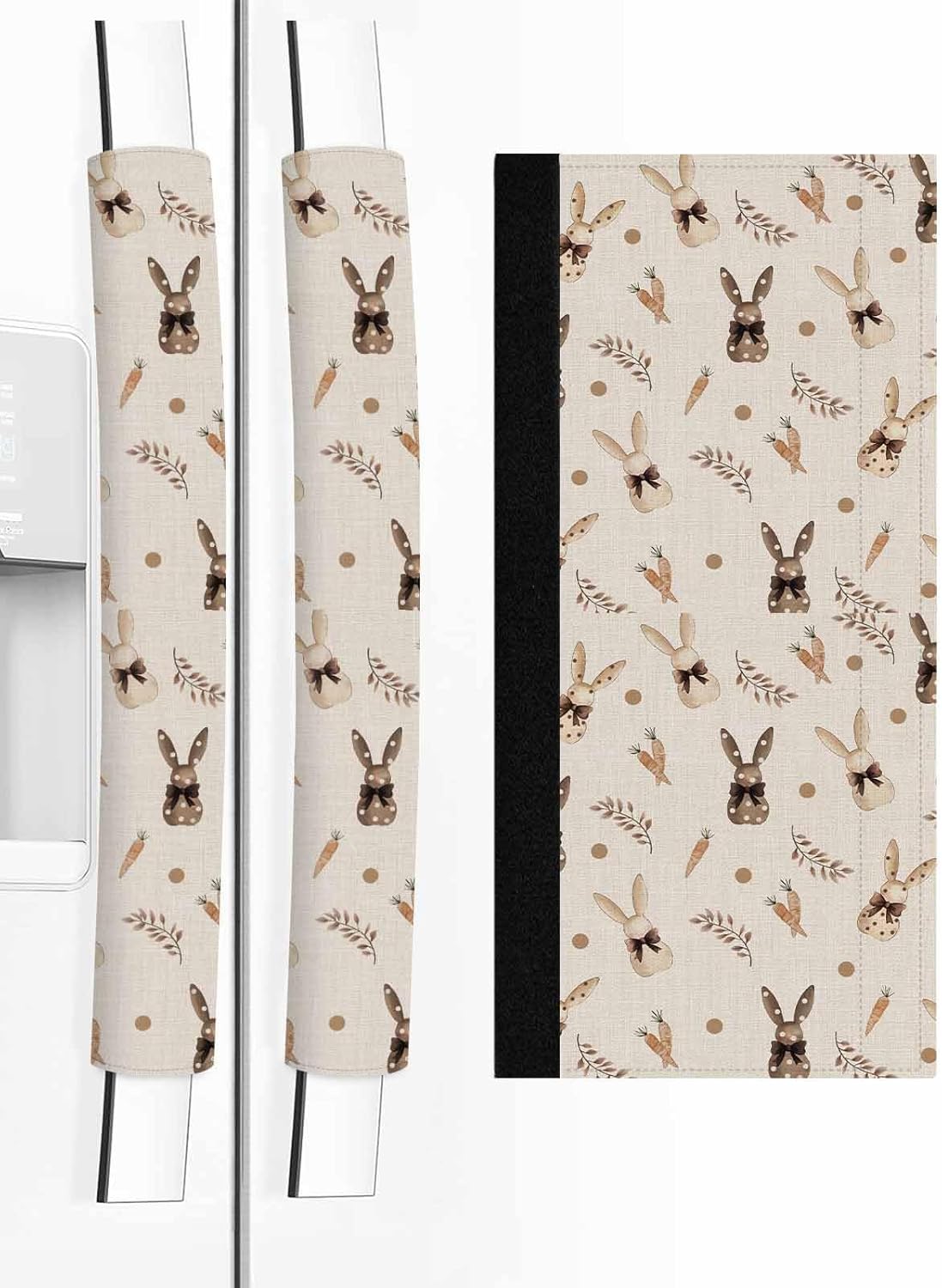 Easter Rabbit Refrigerator Door Handle Covers Set of 2, Spring Carrot Plant Bunny Polka Dot Kitchen Fridge Microwave Oven Dishwasher Stove Cabinet Handle Protectors, Washable Appliance Decor