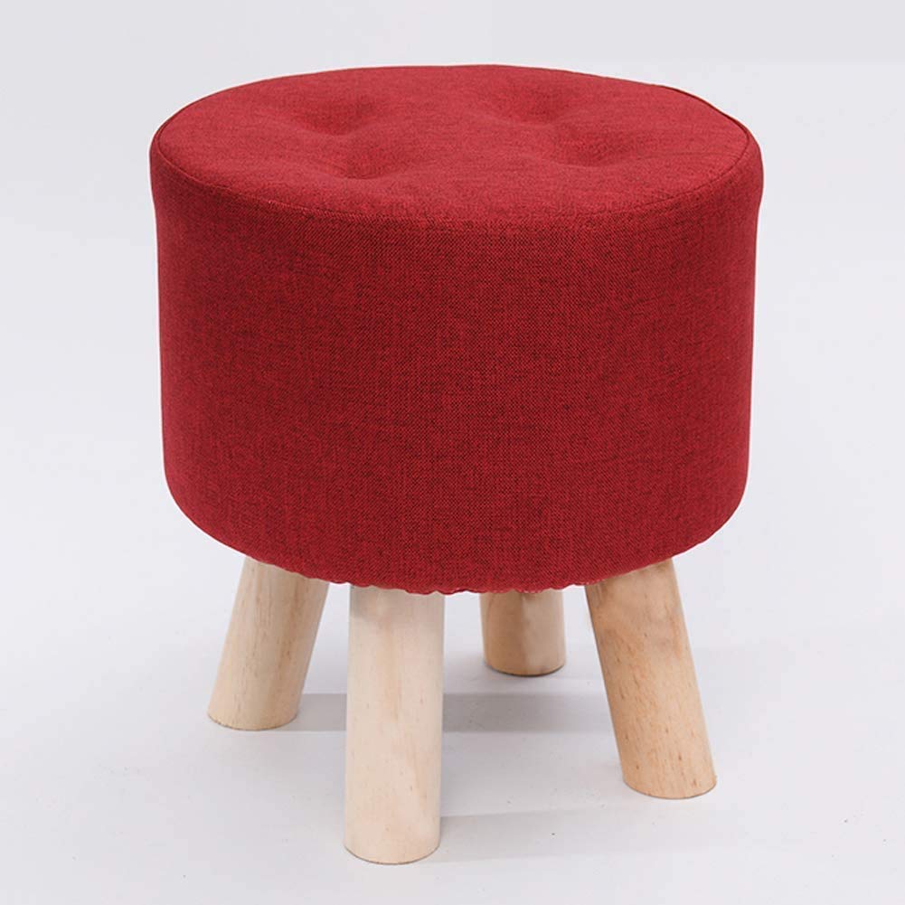Pouf ottoman rond en bois rouge DASHADAO 31x31x35 cm