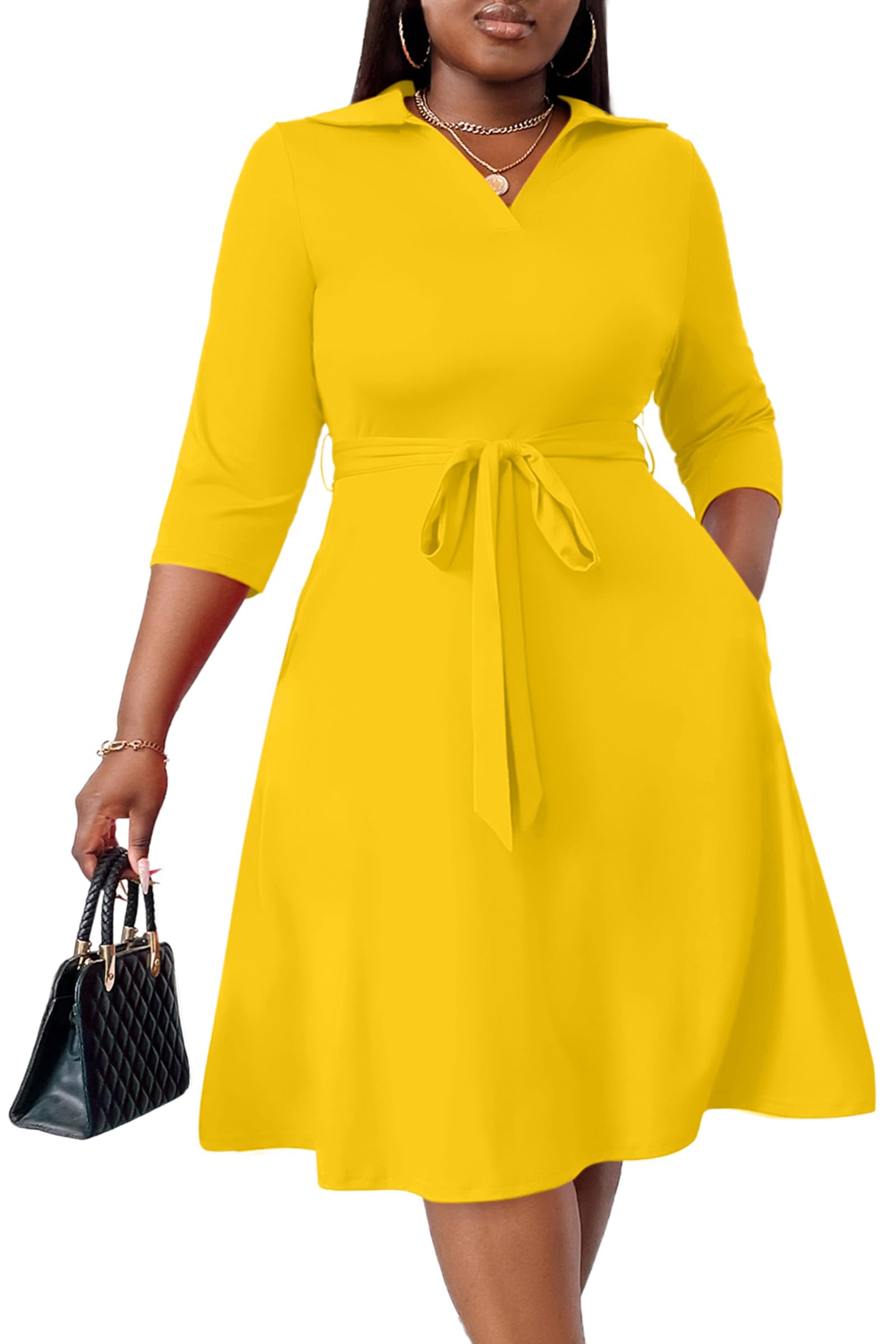 FANDEE Plus Size Midi Dress for Women Casual - Fit and Flare Summer Dresses