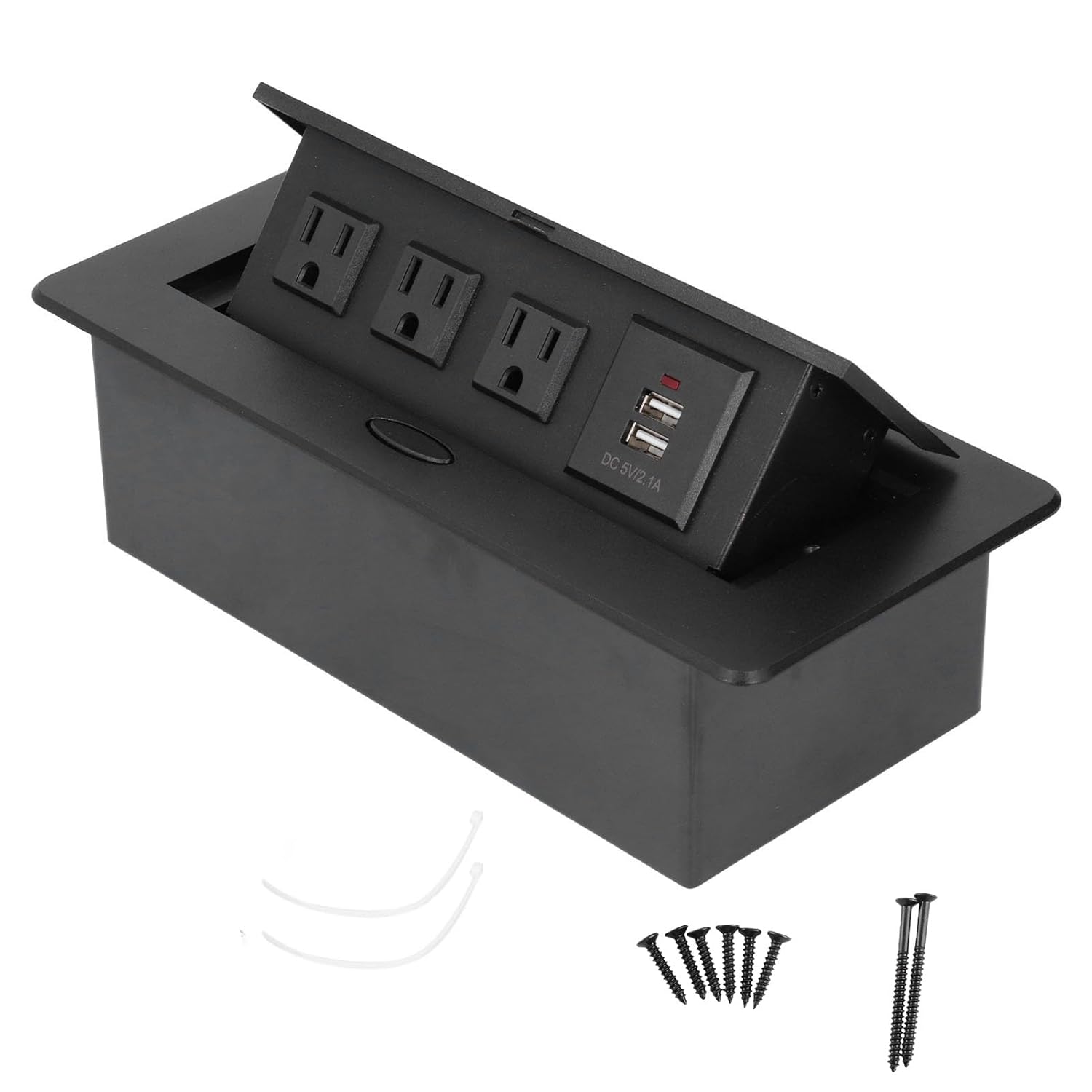 Slow Opening Recessed Desk Power Strip with USB Charging Ports, Modern Home Office Outlet