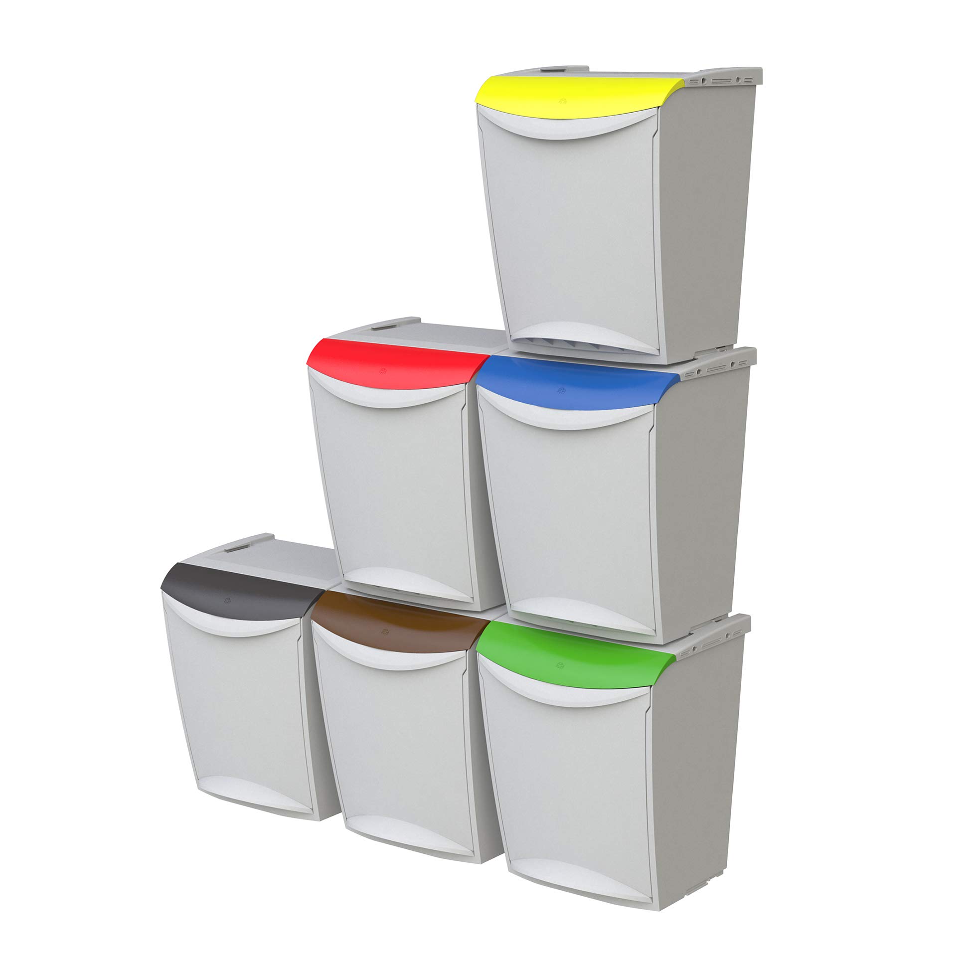 Sistema modular de reciclaje con tapa frontal azul, cubeta interior y acoplamiento flexible, capacidad 25L | Denox