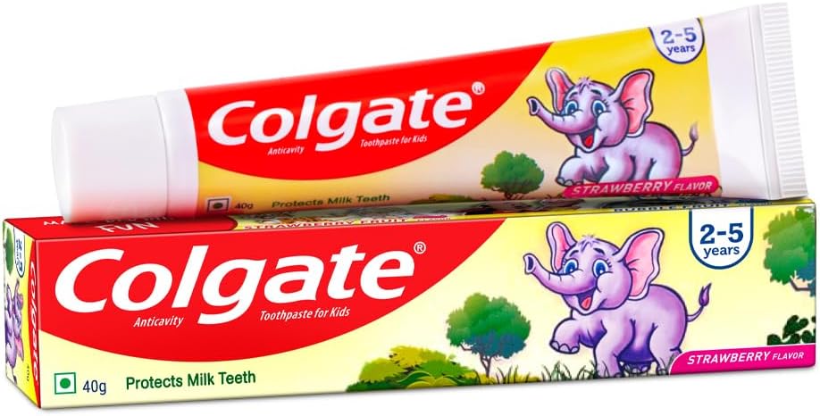 Colgate Kids Toothpaste for 2-5 Years, Strawberry Flavour, Gentle Protection, Prevents Cavities Tooth Paste with 50% Lesser Abrasive Formula for Protecting Against Cavities - 40 Gram(1.4 Ounce)