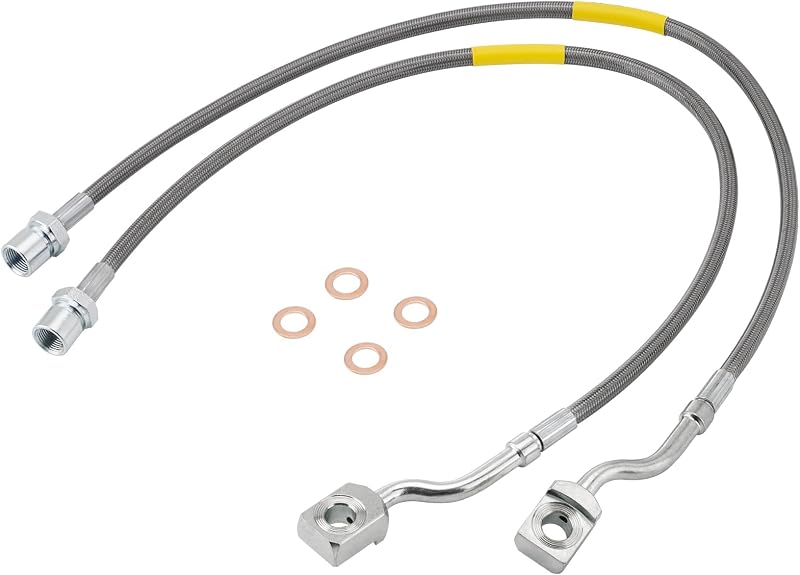 Linhas de freio dianteiras Racewill trançadas em aço inoxidável 89370 para Silverado e Sierra – Conjunto com 2 peças
