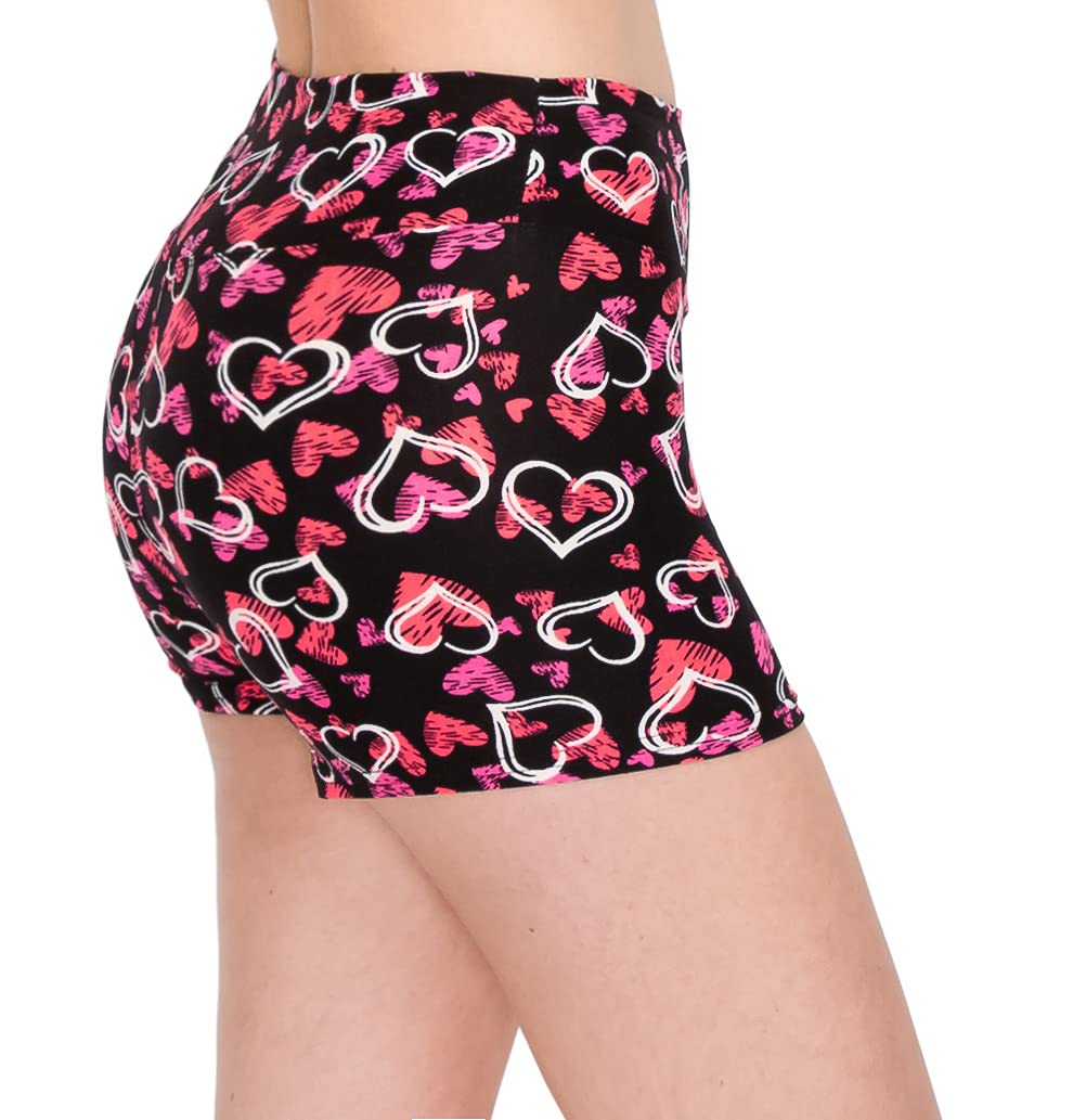 ALWAYS Women Workout Yoga Shorts - Premium Soft Solid Stretch Cheerleader Running Dance Volleyball Short Pants Valentine Heart 4552 L