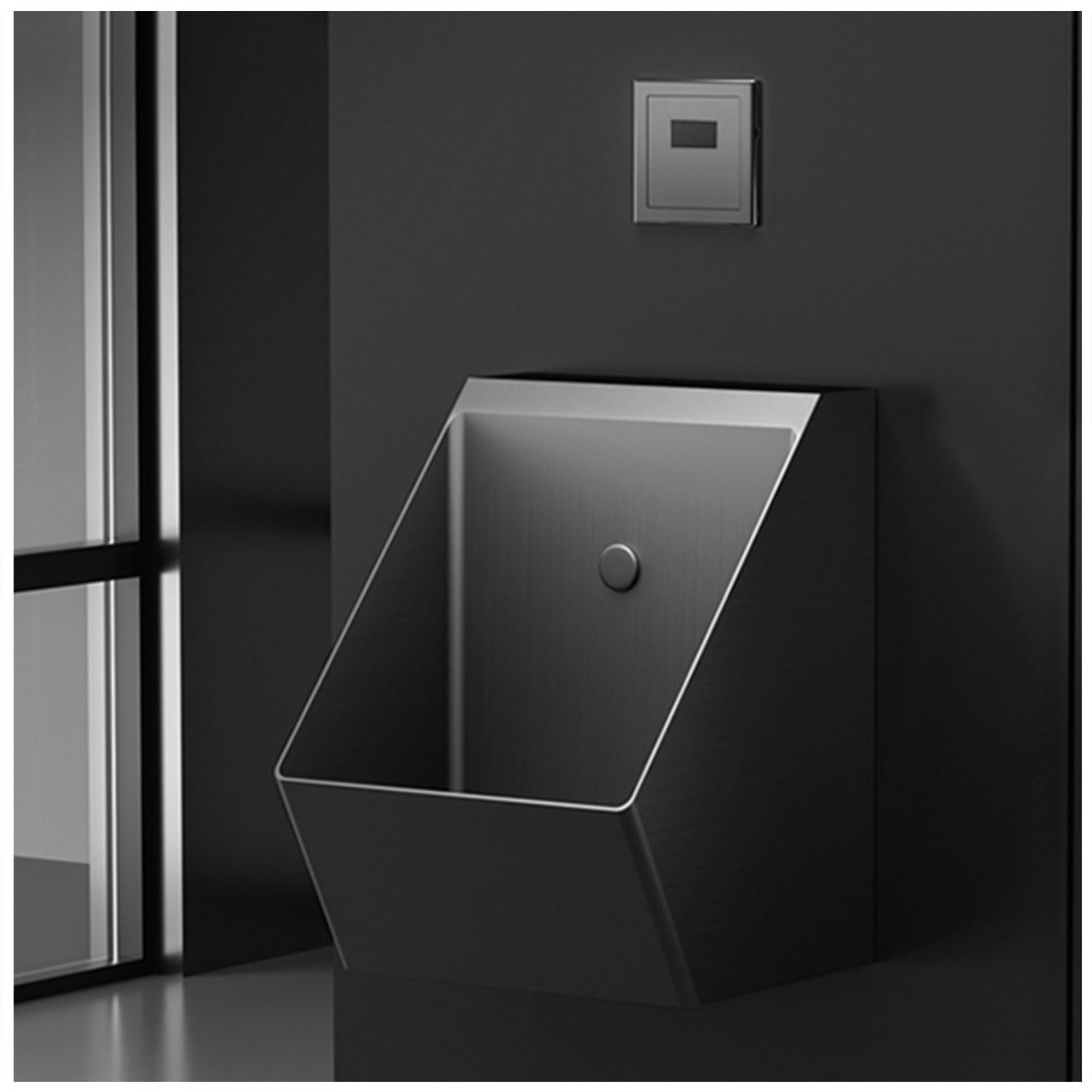 GTHTUHFD Commercial Washout Urinal Stainless Steel Urinal, Men'S Adult Urinal Bathroom Wall-Hung Toilet Urinal, High Efficiency Flushing Urinal Urine Diverter, For Bar/Airpor,Black-Kit 2