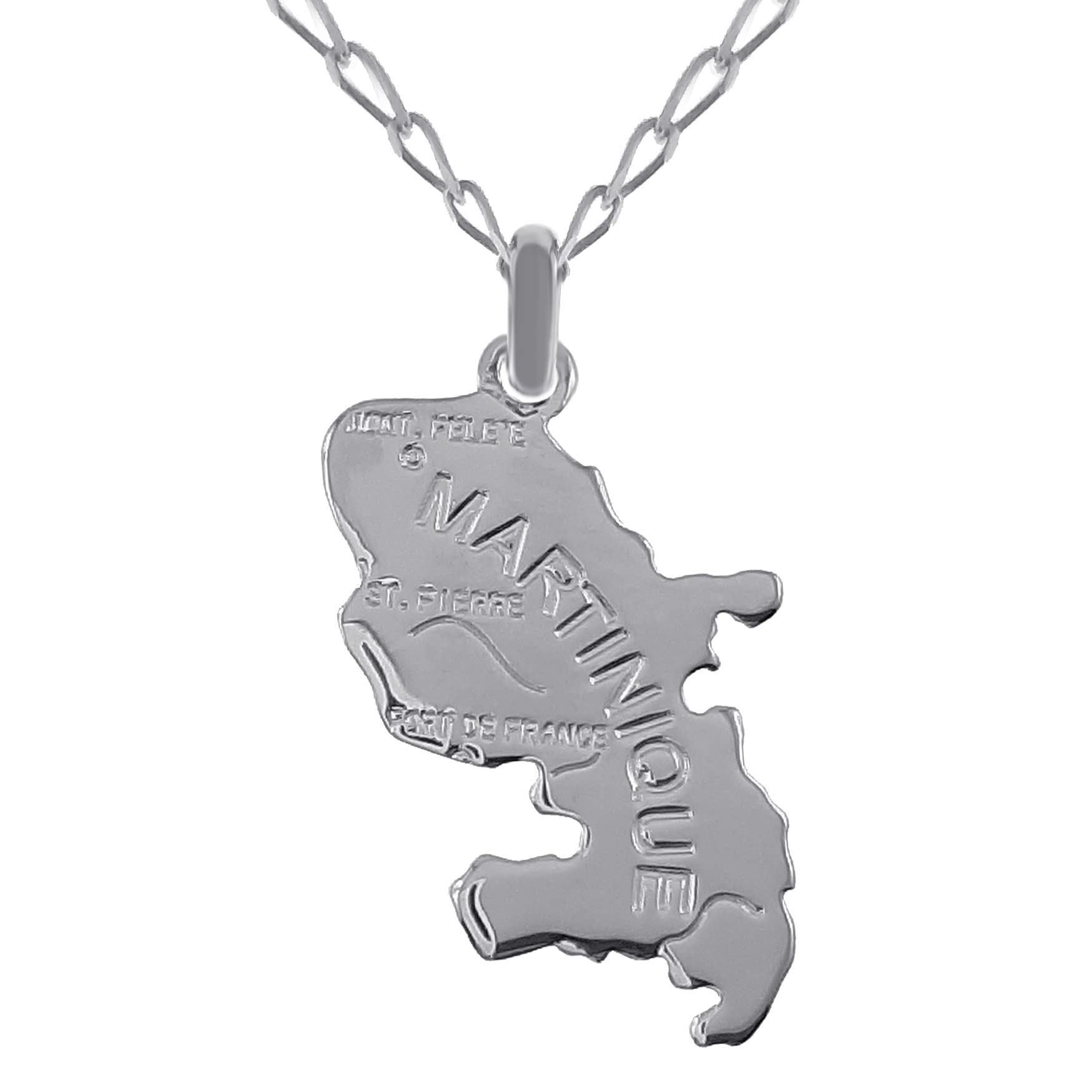 Lot pendentif carte de Martinique en Argent 925 + Chaîne 50cm en Argent 925 - Mixte