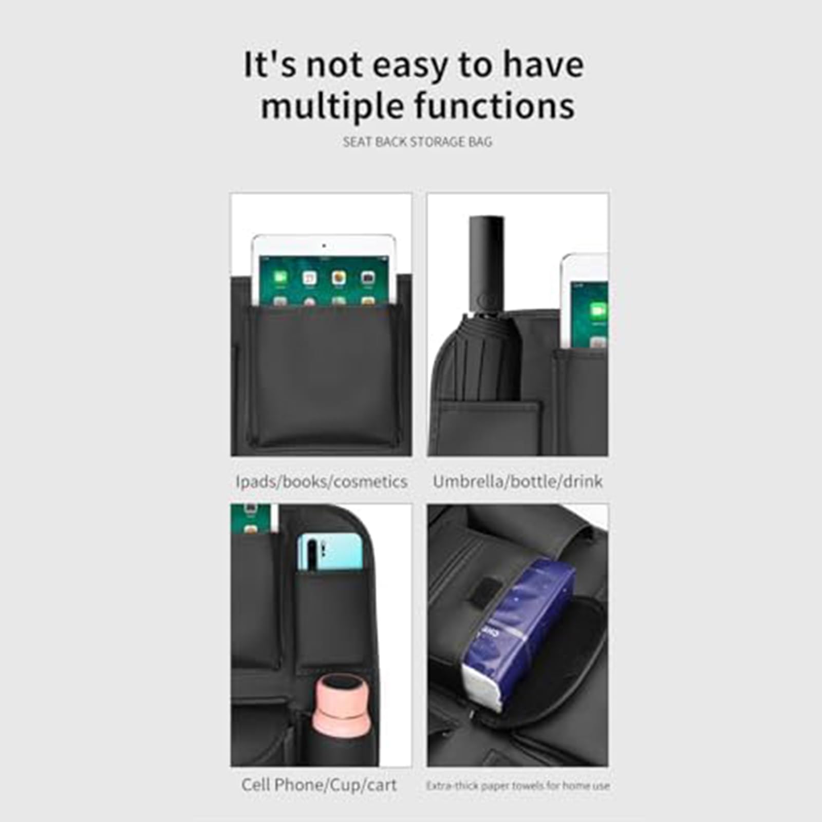 per Citroen DS3 C5 C3 C2 C4 C6, Organizzatore Sedile Auto Protezione Schienale in Pu Impermeabile 6 Multifunzione Universale Tasche Tutte Le Auto,Black