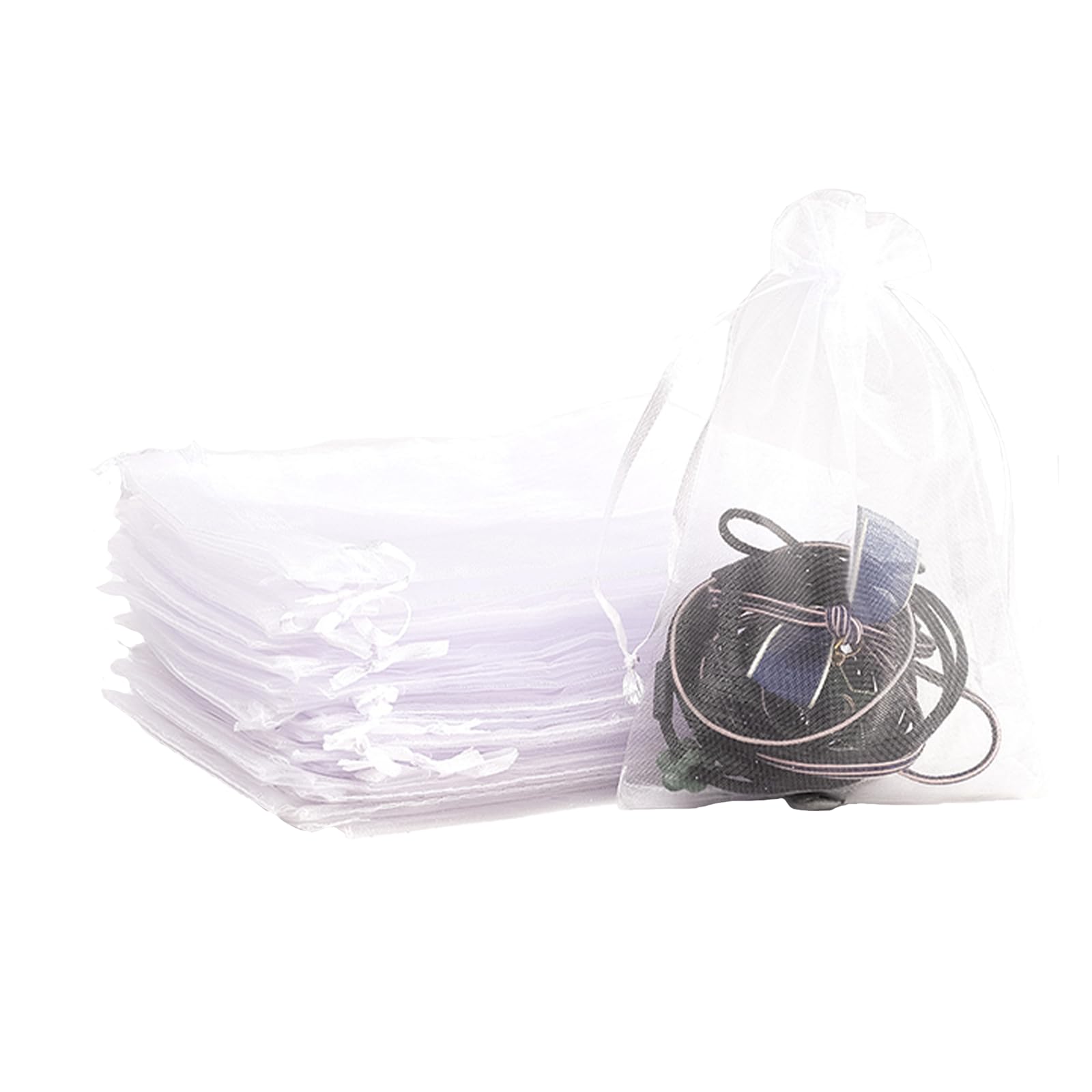 100 Stück Weiß Organzasäckchen Geschenkbeutel,7x9cm Kleine Geschenk Organzabeutel Organza Beutelchen mit Kordelzug Sie als Hochzeit Bonbonsbeutel,Schmuckbeutel,Weihnachtsgeschenke,Geburtstag Party