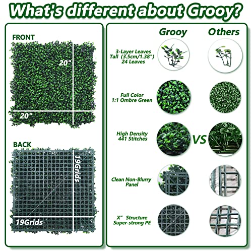 Grooy 12Pcs Boxwood Panels, 20"X20" Grass Wall, Plant Wall, Grass Backdrop Wall, Privacy Screen, Sun Protected Green Wall Decor Outdoor, Indoor, Garden, Backyard And Décor #TOP1