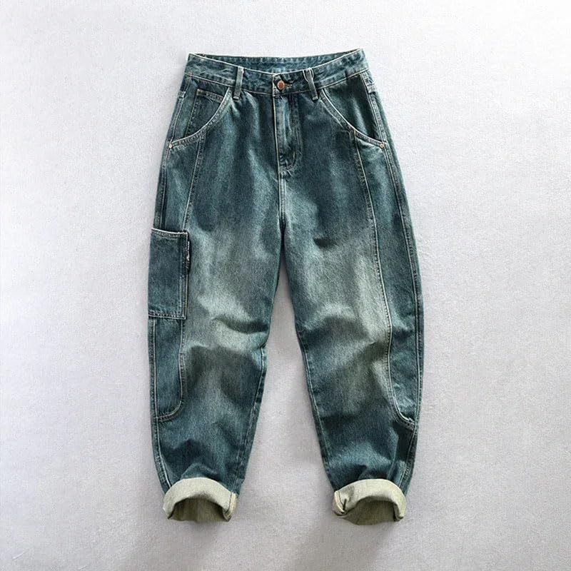 Vintage Cargo Pants Men Streetwear Baggy Cotton Casual Straight Washed Jeans High Street Denim Pants Man2