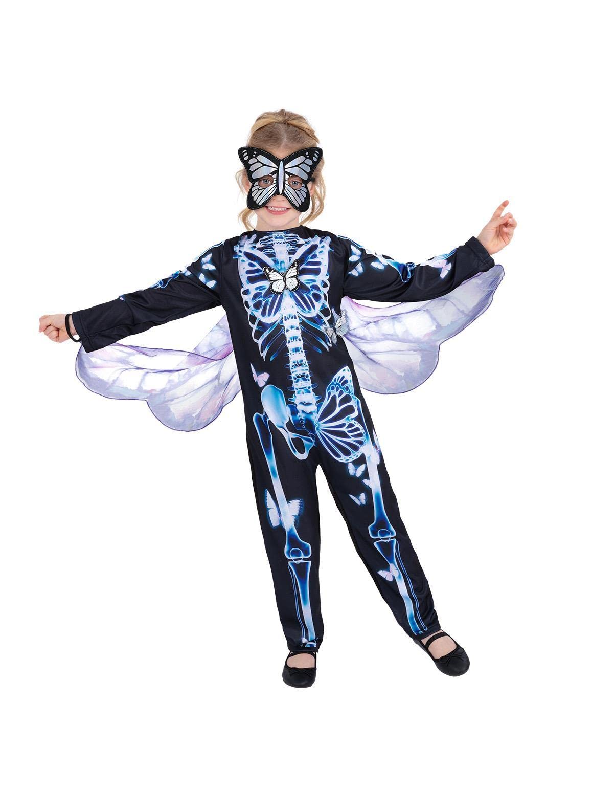 Smiffys 99941 Butterfly Skeleton Costume, Girls, Black & Blue, L-10-12 Years