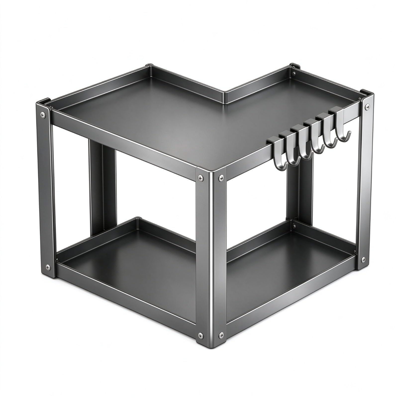 Estante Especias 2 Niveles Acero Carbono, Ajustable con 6 Ganchos (pequeño)