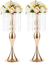 2 Pcs 21.3 inches Tall Crystal Flower Stand Wedding Road Lead Flowers Holders Centerpiece Metal Chandelier for Reception Tables Supplies