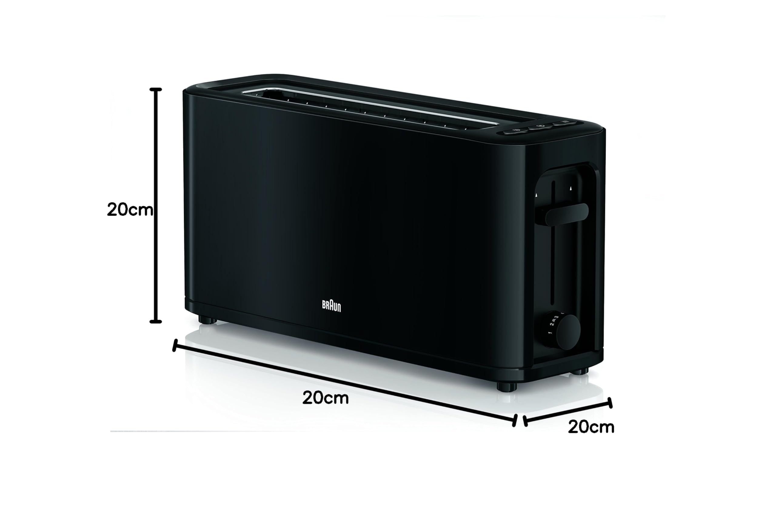 Braun HT 3110 BK toster | długa szczelina | bardzo szeroka komora tostowa | wyjmowana szuflada na okruchy | funkcja podgrzewania i rozmrażania | 7 stopni opiekania | oddzielna nasadka na bułki, czarny